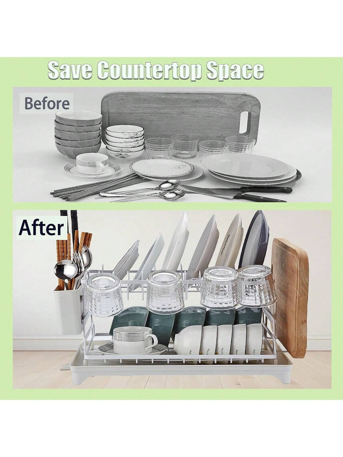 2-Tier Over Sink Dish Drying Rack Stainless Steel Kitchen Shelf Cutlery Drainer
