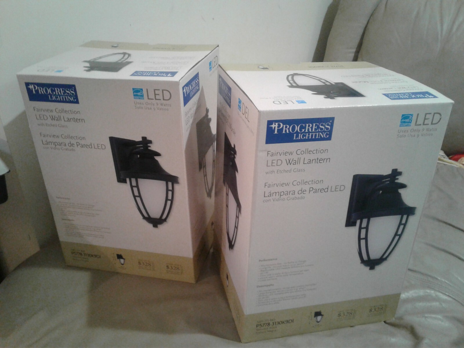 NEW LOT OF 2 Progress Fairview 14.2 in. Outdoor Textured Black LED Wall Lantern