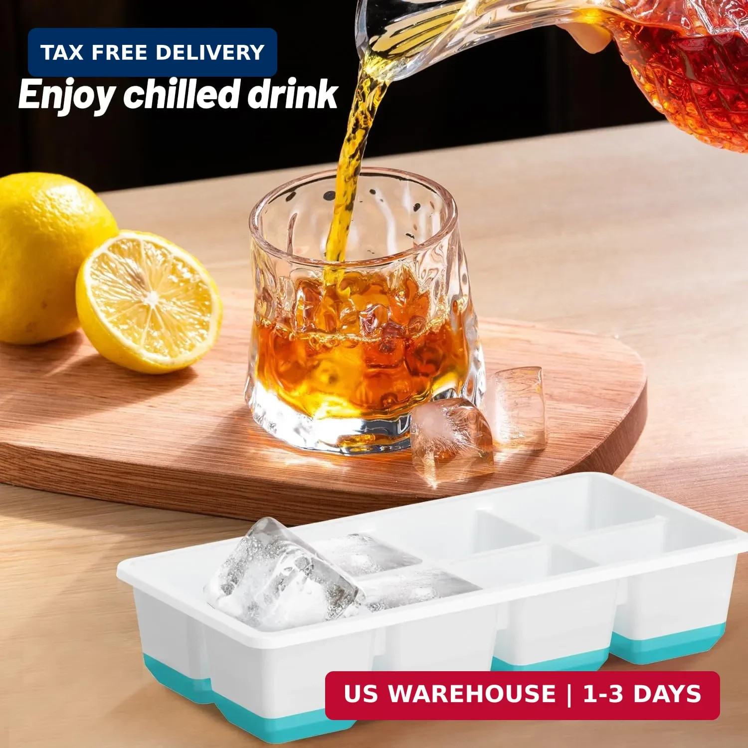 VEHHE Ice Cube Tray, 2 Pack Reusable Large Ice Cube Molds, Ice Cube Trays for Fr