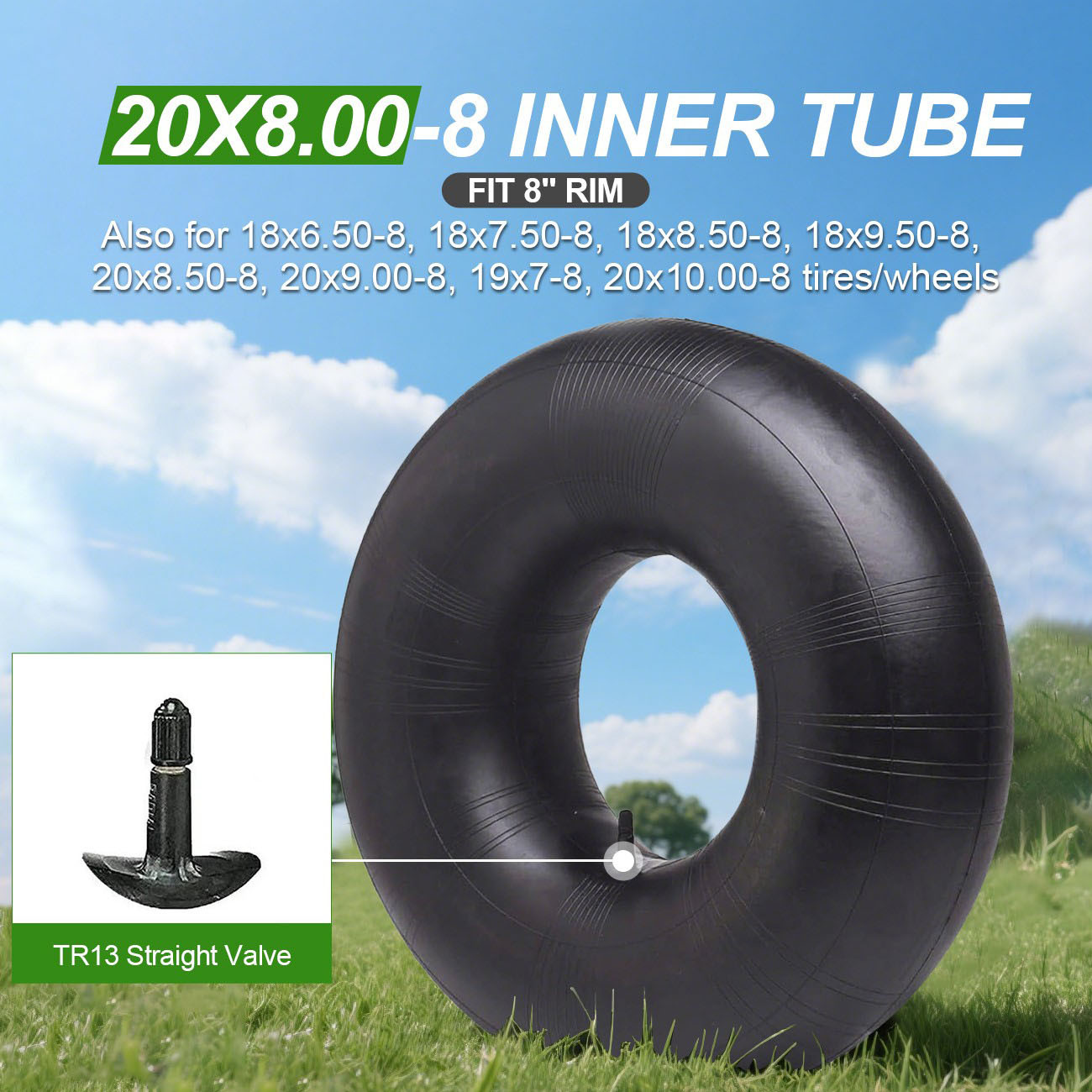 2Pack 20×8.00-8 20×8-8 20x10x8 20x8x8 Lawn Mower Inner Tubes TR13 Straight Valve