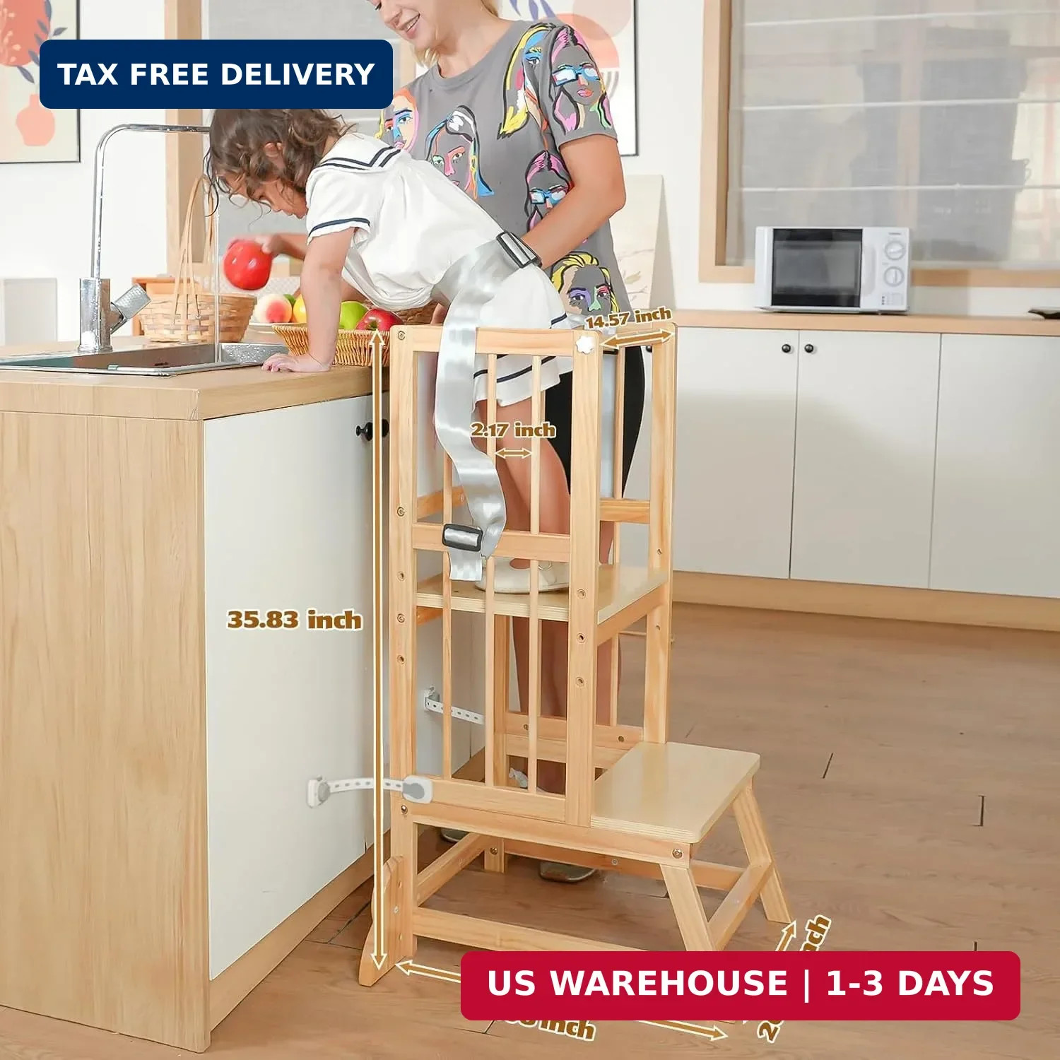 Toddler Step Stool, Kitchen Tower for Toddlers, Adjustable Height Children’s Woo