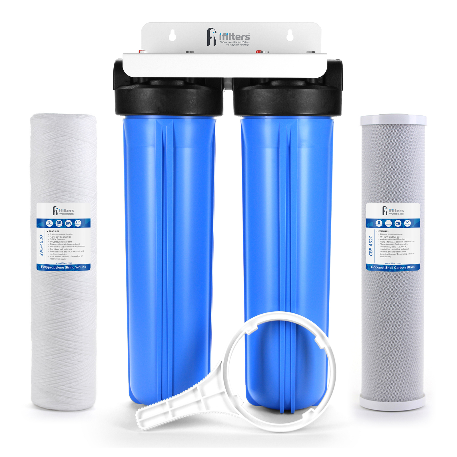 Whole House Filter System 2 Stage 20″ Sediment Chlorine Taste Odor VOCs 1″ Ports