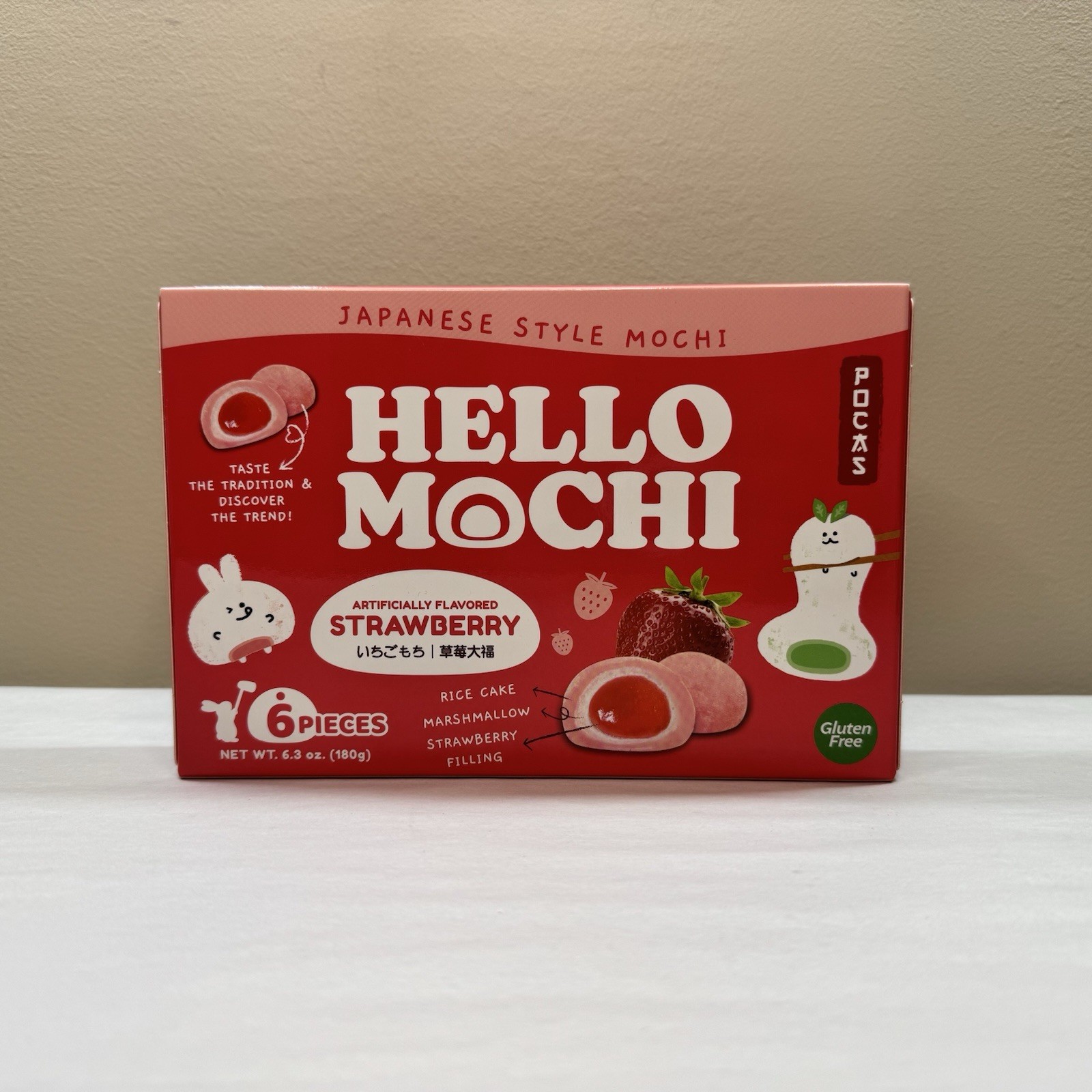 Pocas Hello Mochi Japanese Style Mochi 6pc Strawberry Flavor Candies 6.3 oz