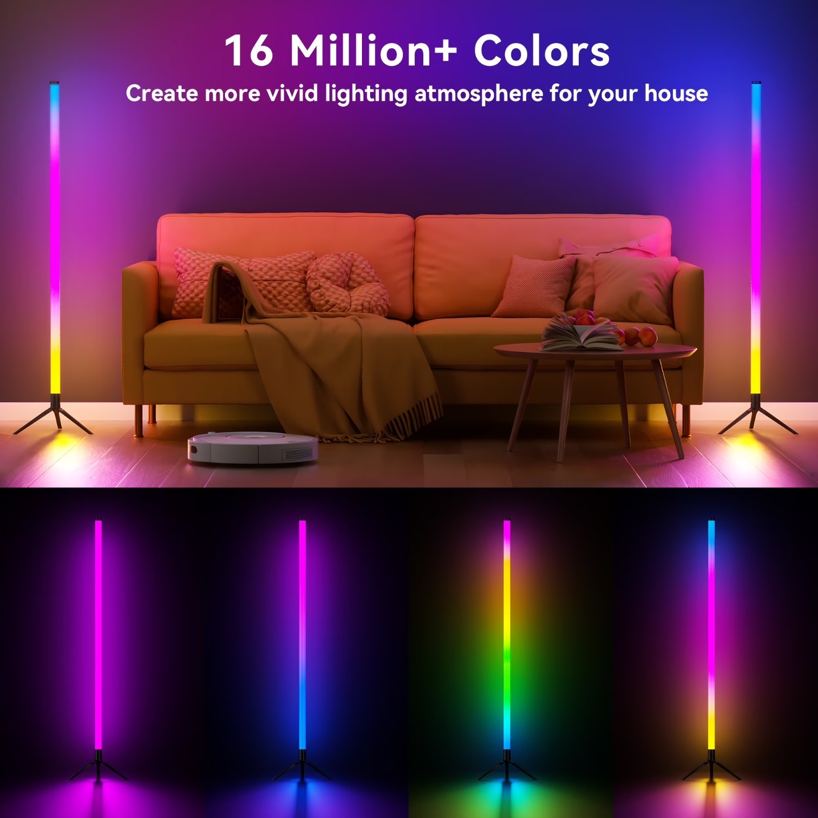 56inch Corner Floor Lamp Color Changing LED Modern Mood With App &Remote Control