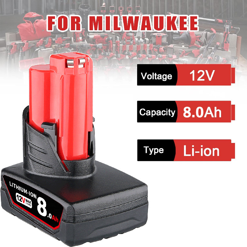 6X 8.0Ah For Milwaukee for M12 12V Battery 48-11-2440 48-11-2450 48-11-2460 new
