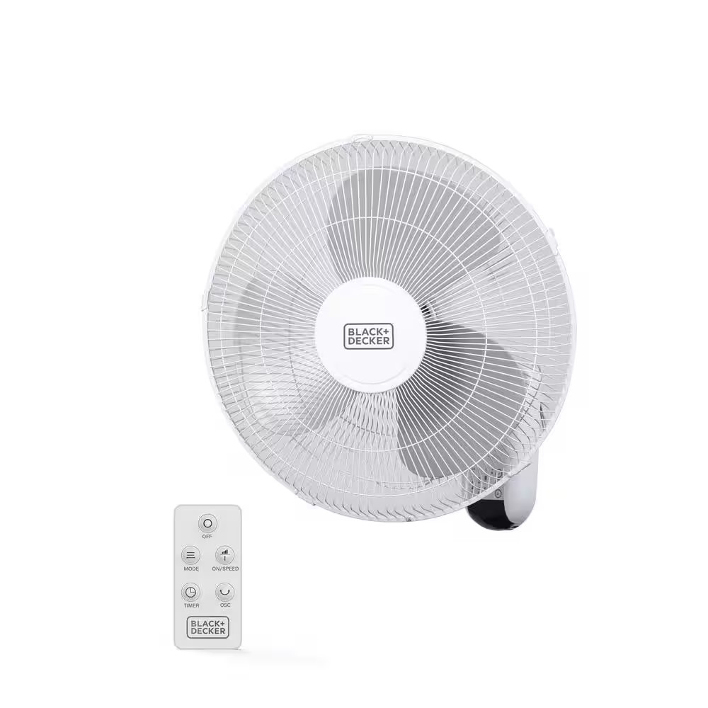 16 In. 3 Fan Speeds Wall Fan in White with Remote