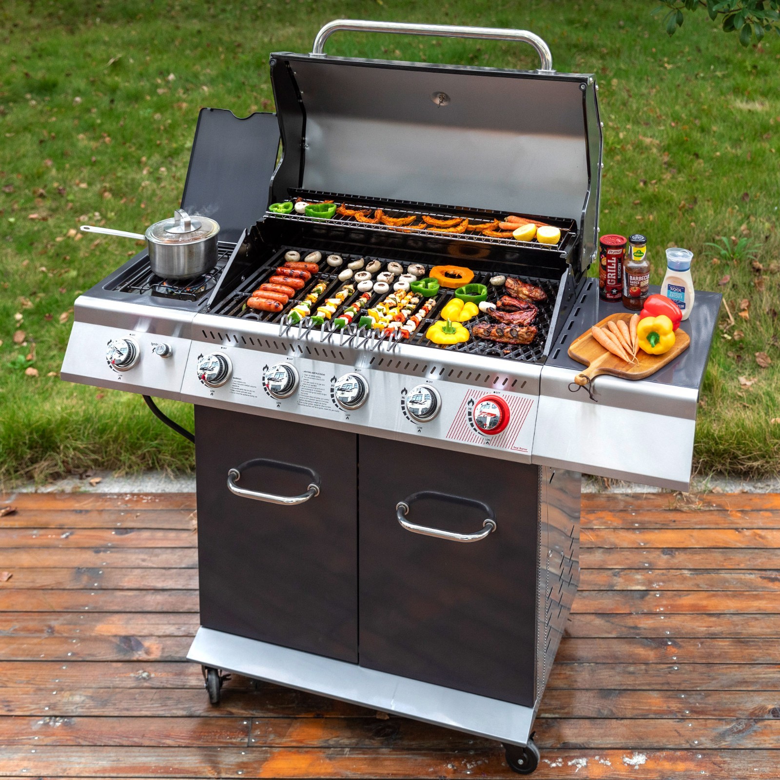 Royal Gourmet Deluxe 5-Burner Gas Grill with Sear Burner and Side Burner Grey