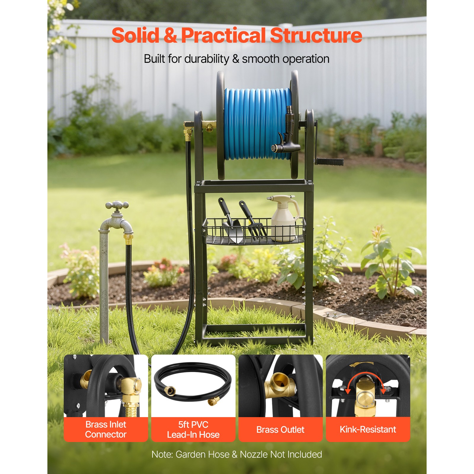 Uimoso Wall-Mounted Garden Hose Reel Freestanding 200 ft 5/8-inch Hose Backyard