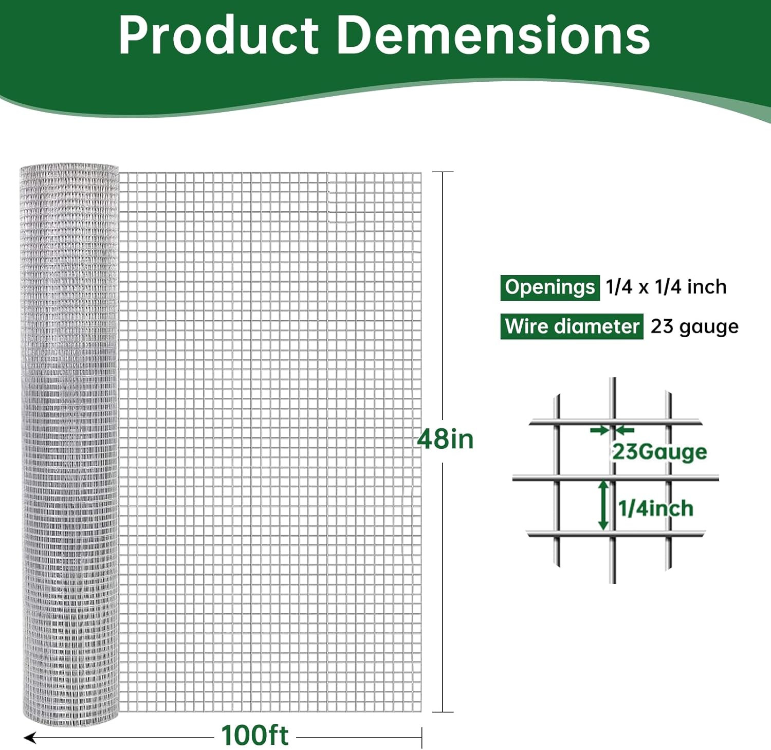 Amagabeli Galvanized Hardware Cloth 1/4 Inch 48 X 100Ft 23 Gauge Chicken Wire Fe