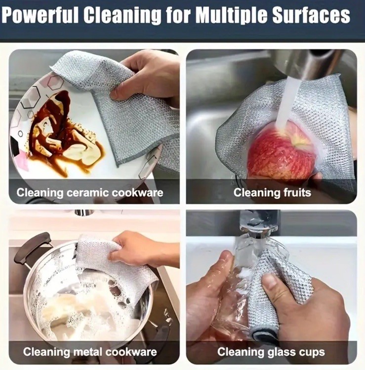 Mesh Wire Multi-Purpose Wash-Cloth Kitchen Deep Clean Towel Steel Pot Dish Rag