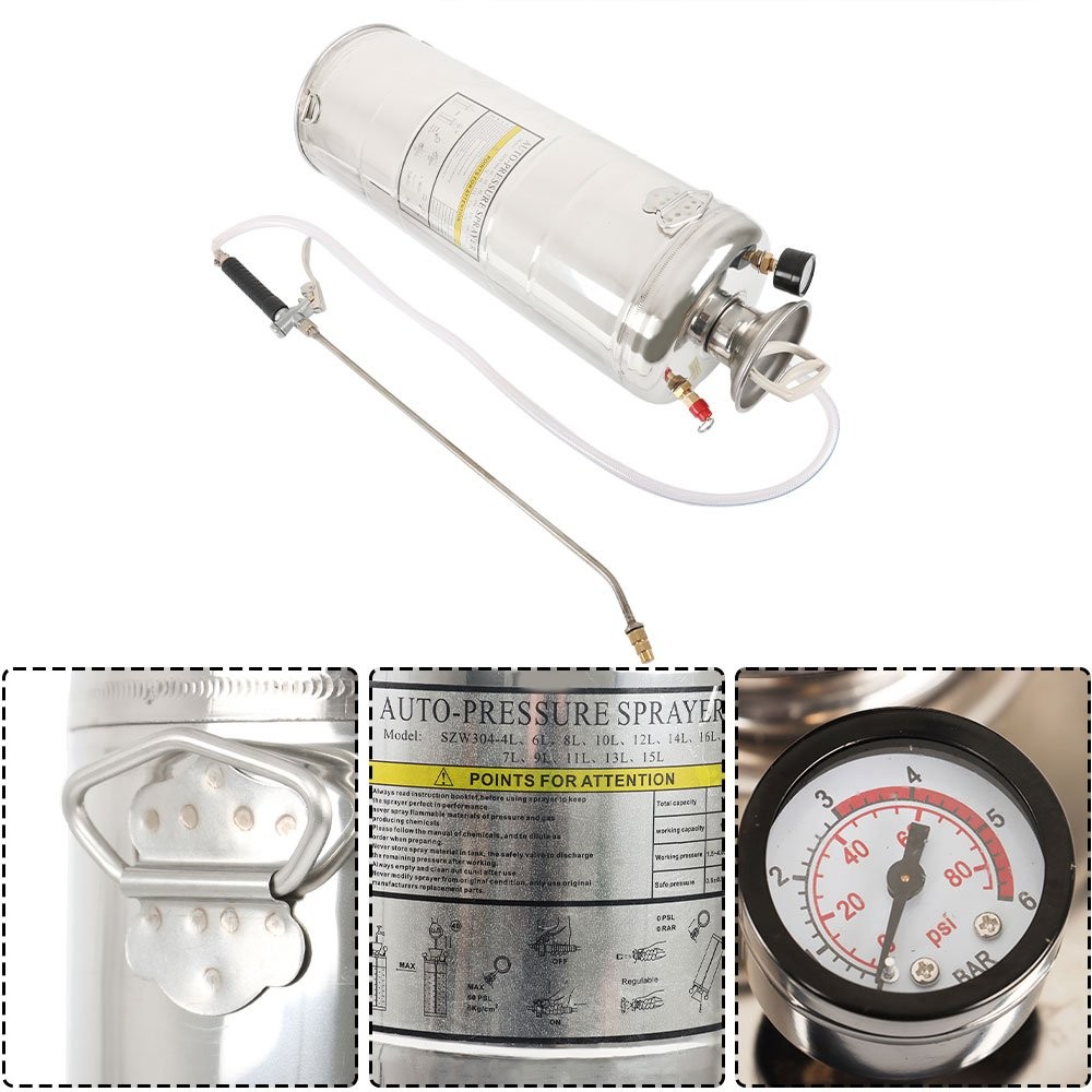 Stainless Steel Sprayer Pump Sprayer W/ Adjustable Nozzle Hose 1/1.5/2/3/3.5Gal