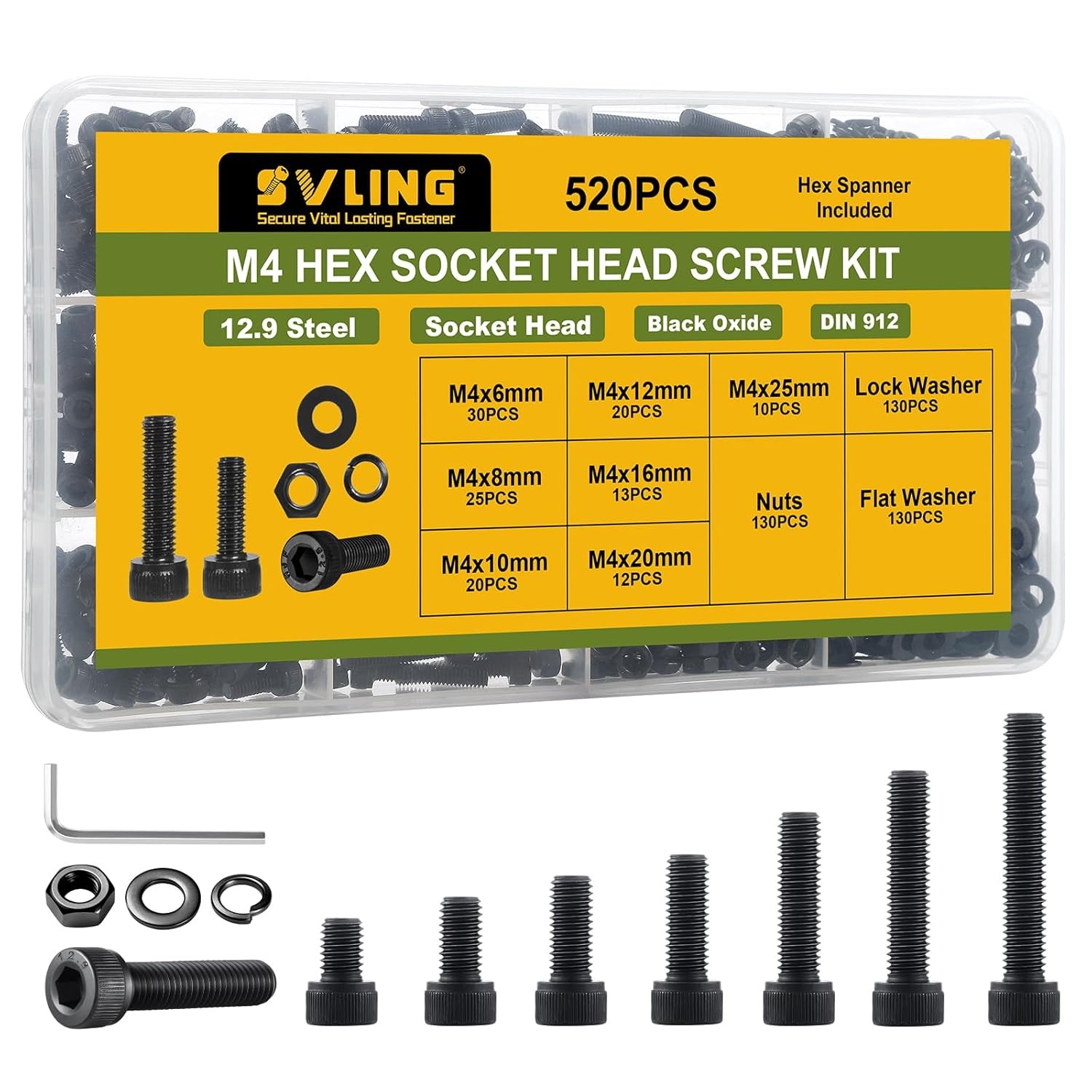 M2 M2.5 M3 M4 M5 M6 Hex Socket Head Cap Screws Bolts Nuts Washers Assortment Kit