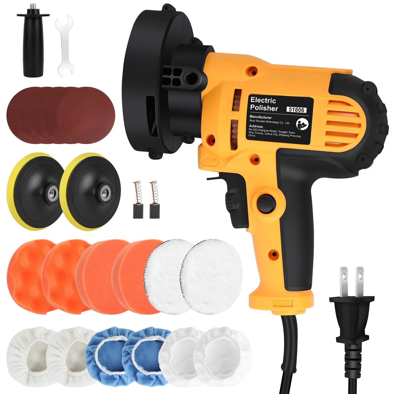 800W Car Polisher Buffer Sander Polishing Machine Kit Waxing with 5″ Pad Bonnet