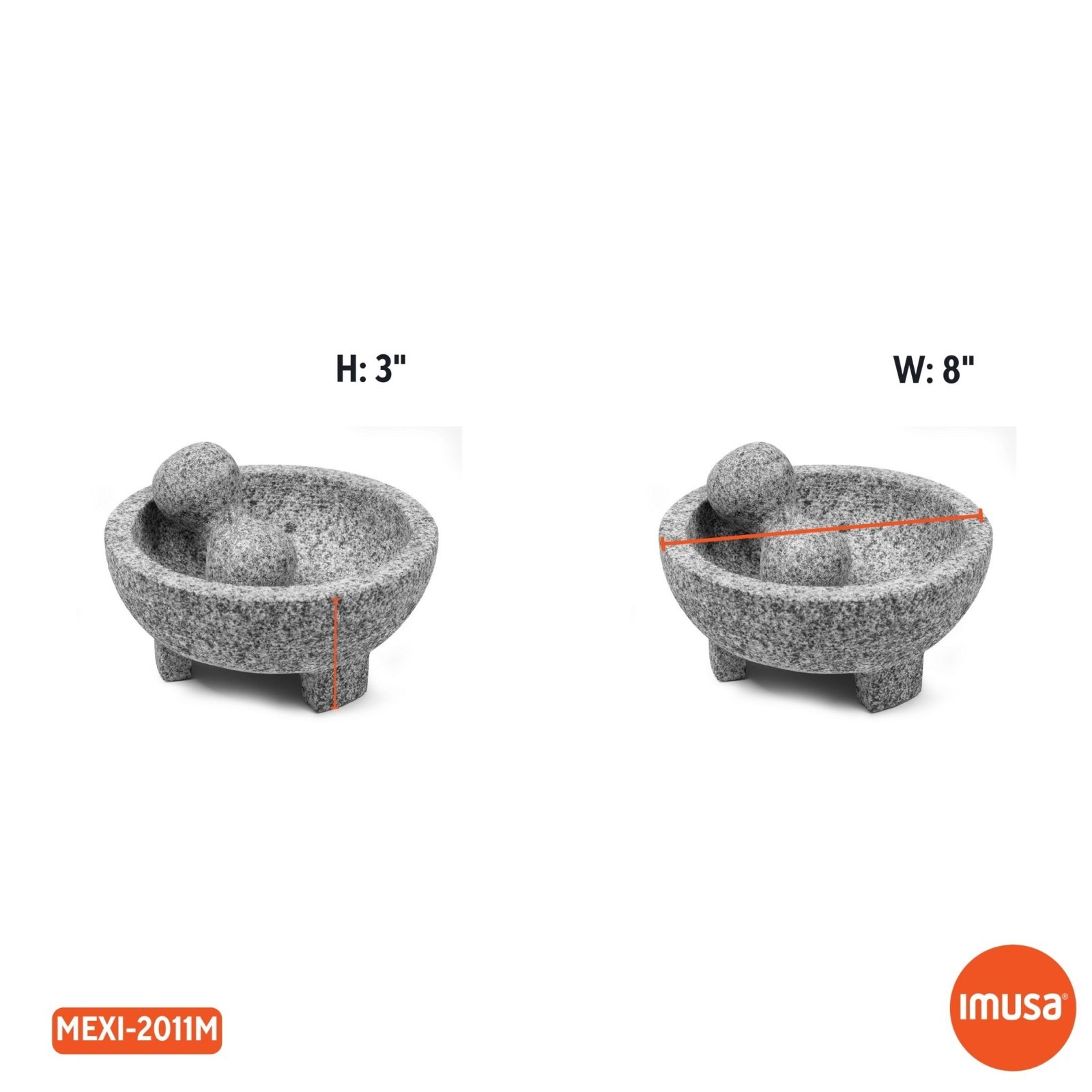 IMUSA 8in Granite Molcajete Authentic Mexican Mortar and Pestle 8-Inch
