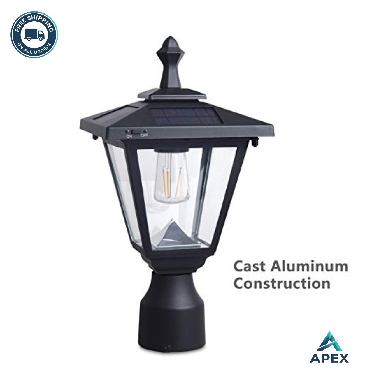 Solar Post Lights Outdoor 100 Lumens LED Waterproof Black Aluminum for Patio