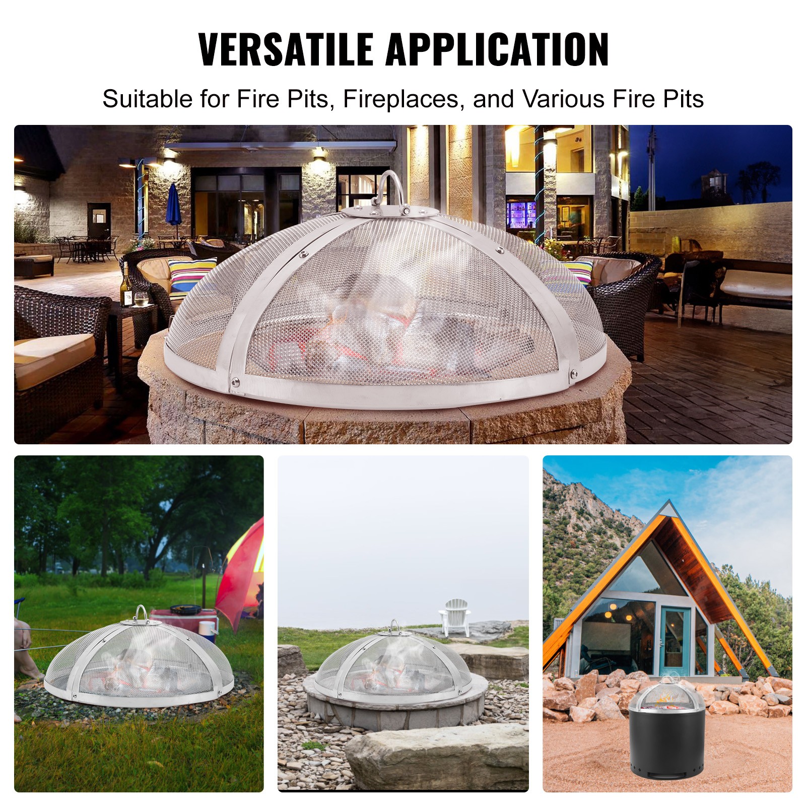 VEVOR 27″ Round Fire Pit Spark Screen Cover Lid Stainless Steel Wood Burning