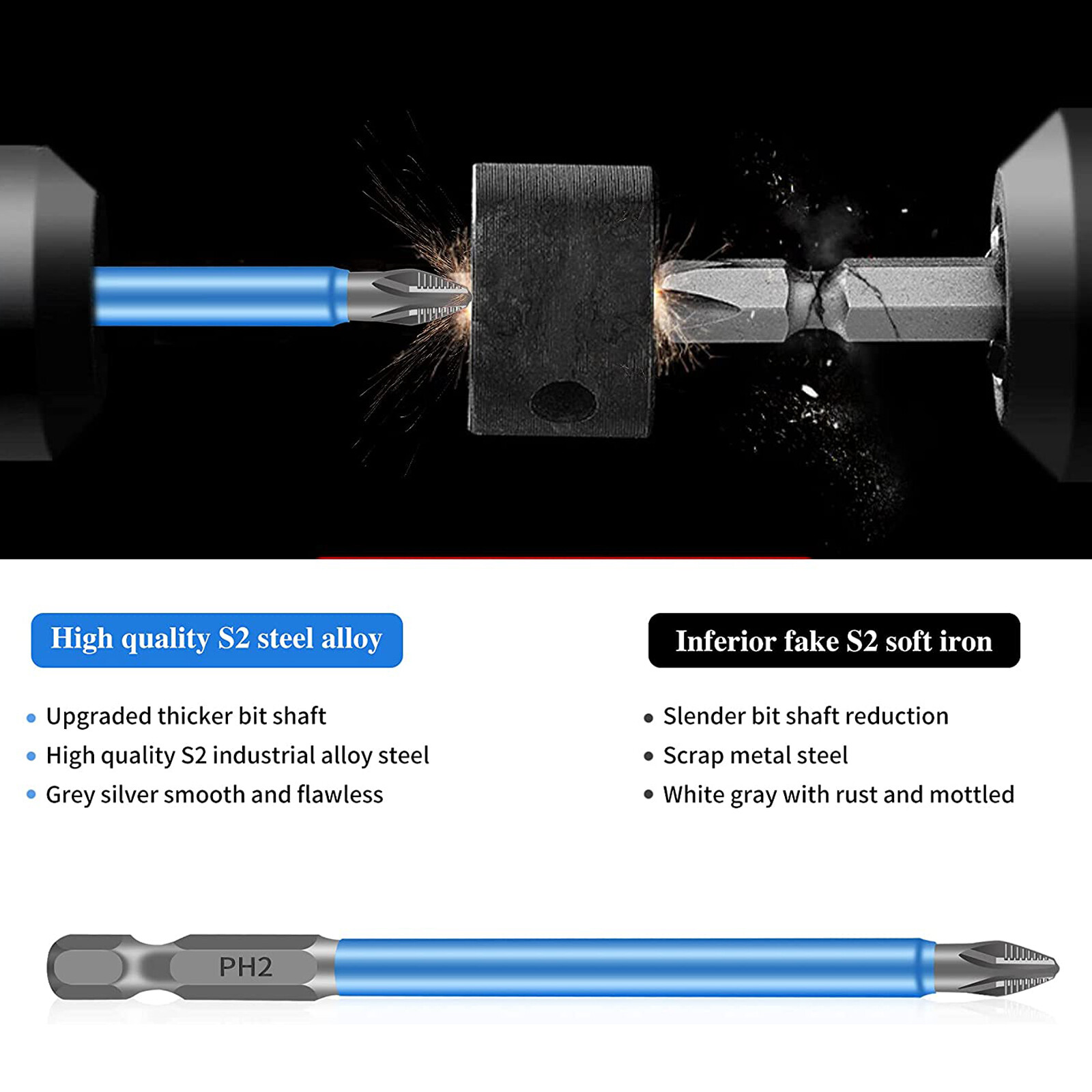 14/7 Magnetic screwdriver bit Bits set PH2 Anti-slip Hex Shank Screw Cross Head
