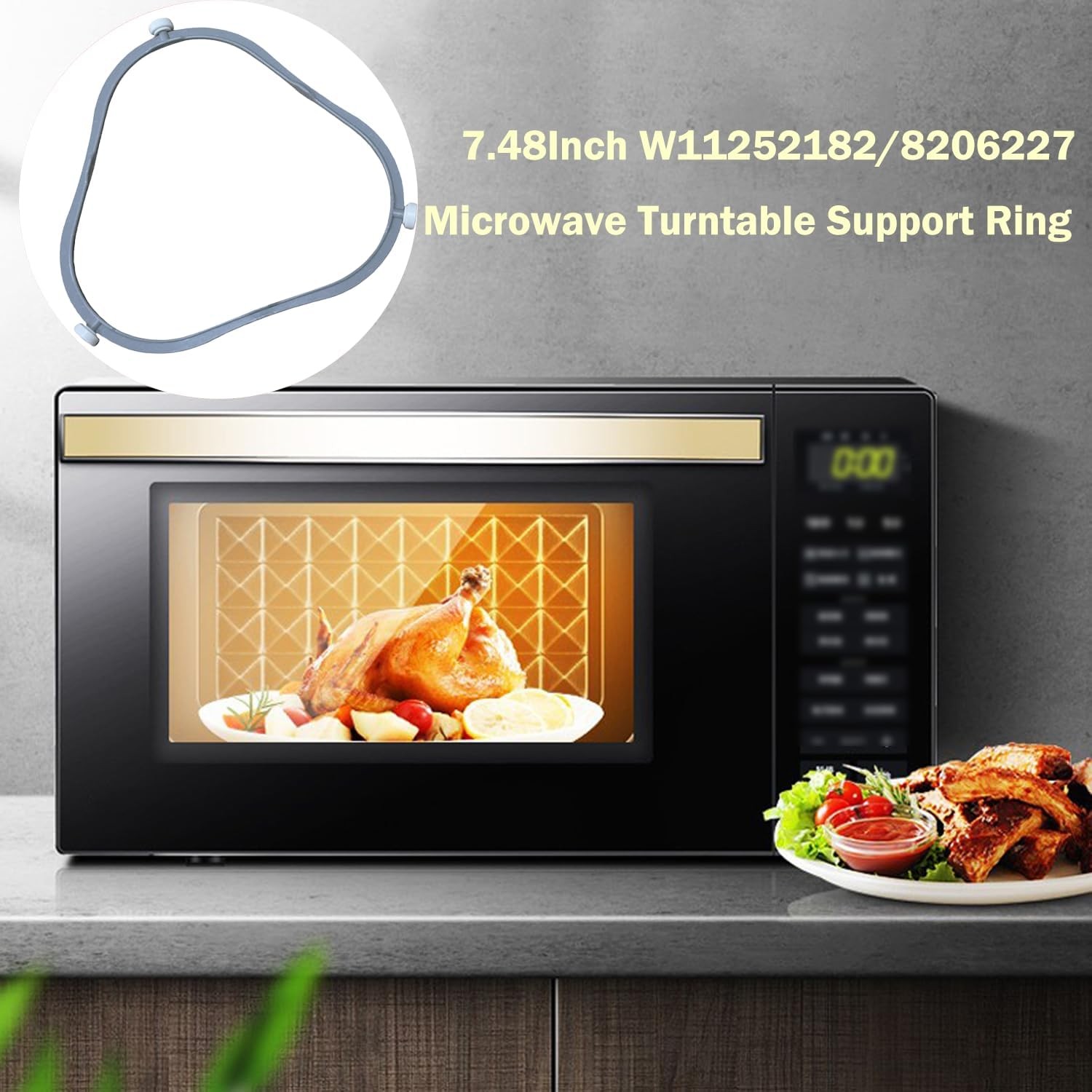 7.48 Inch W11252182/8206227 Microwave Turntable Support Ring 1 Pack, Gray