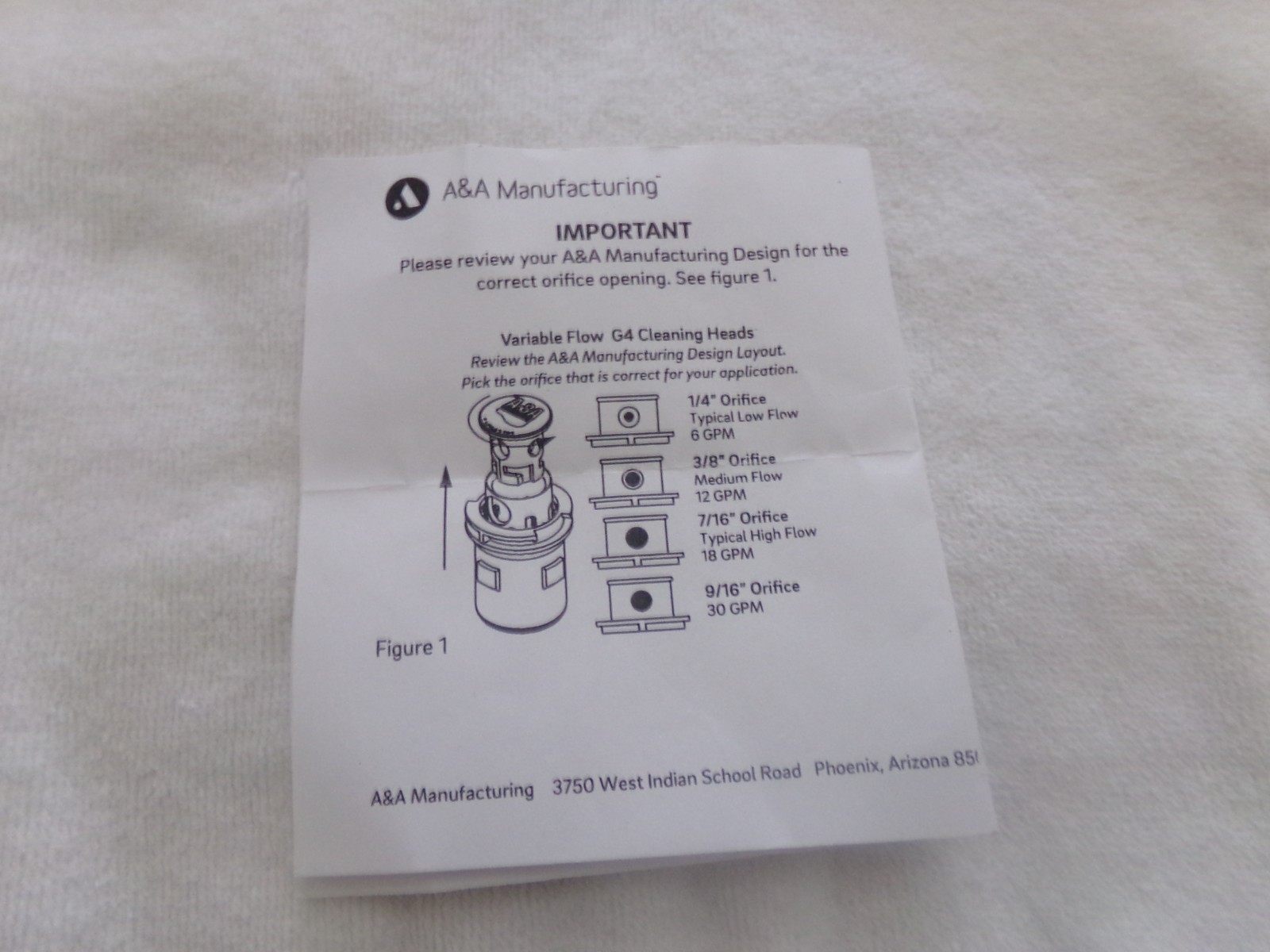 Cleaning Head, A&A Manufacturing Gamma 4 Internal White, Low Flow Cleaning Head
