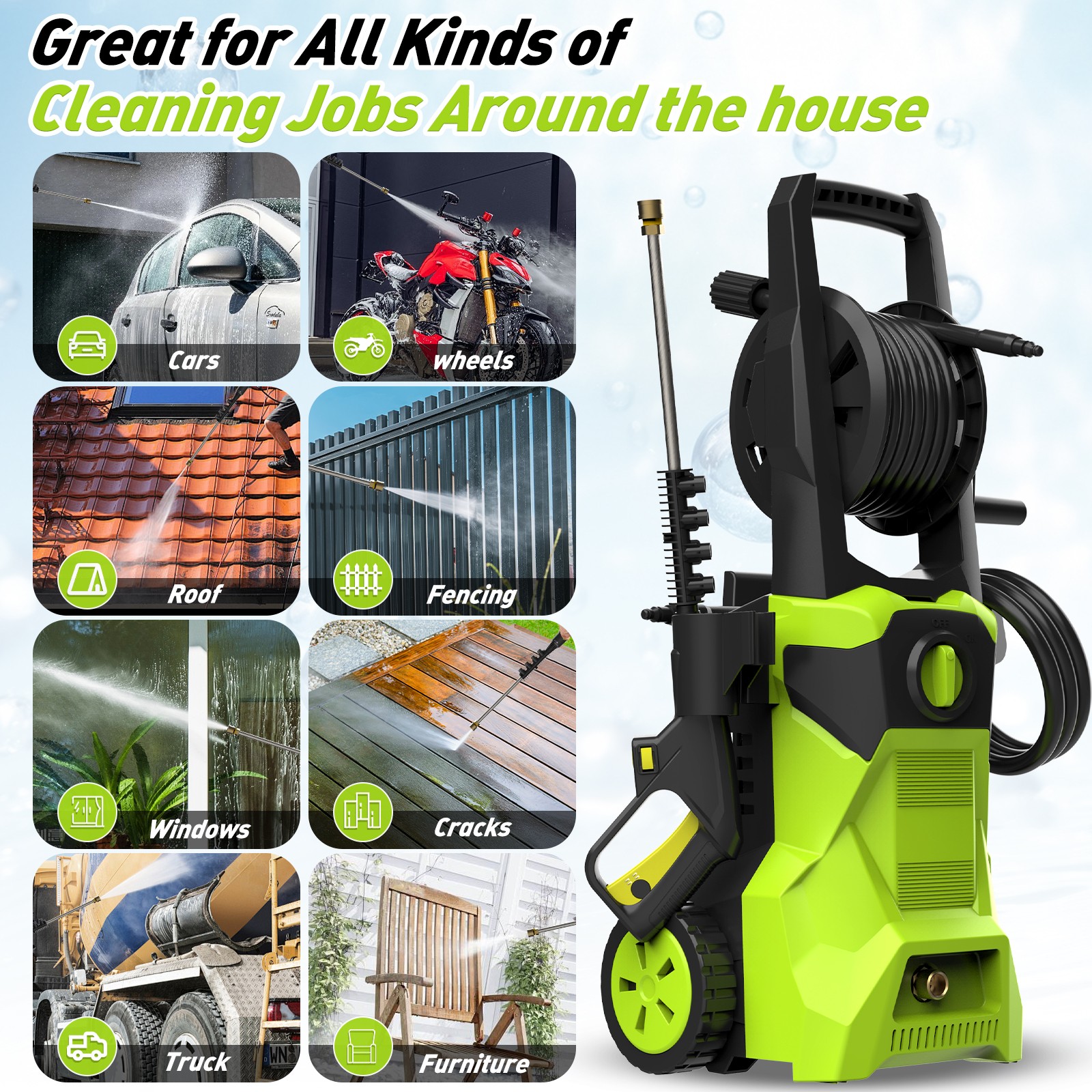 5000PSI Electric Pressure Washer, 52.5 FT 3.2GPM Pressure Cleaner with 4 Nozzles