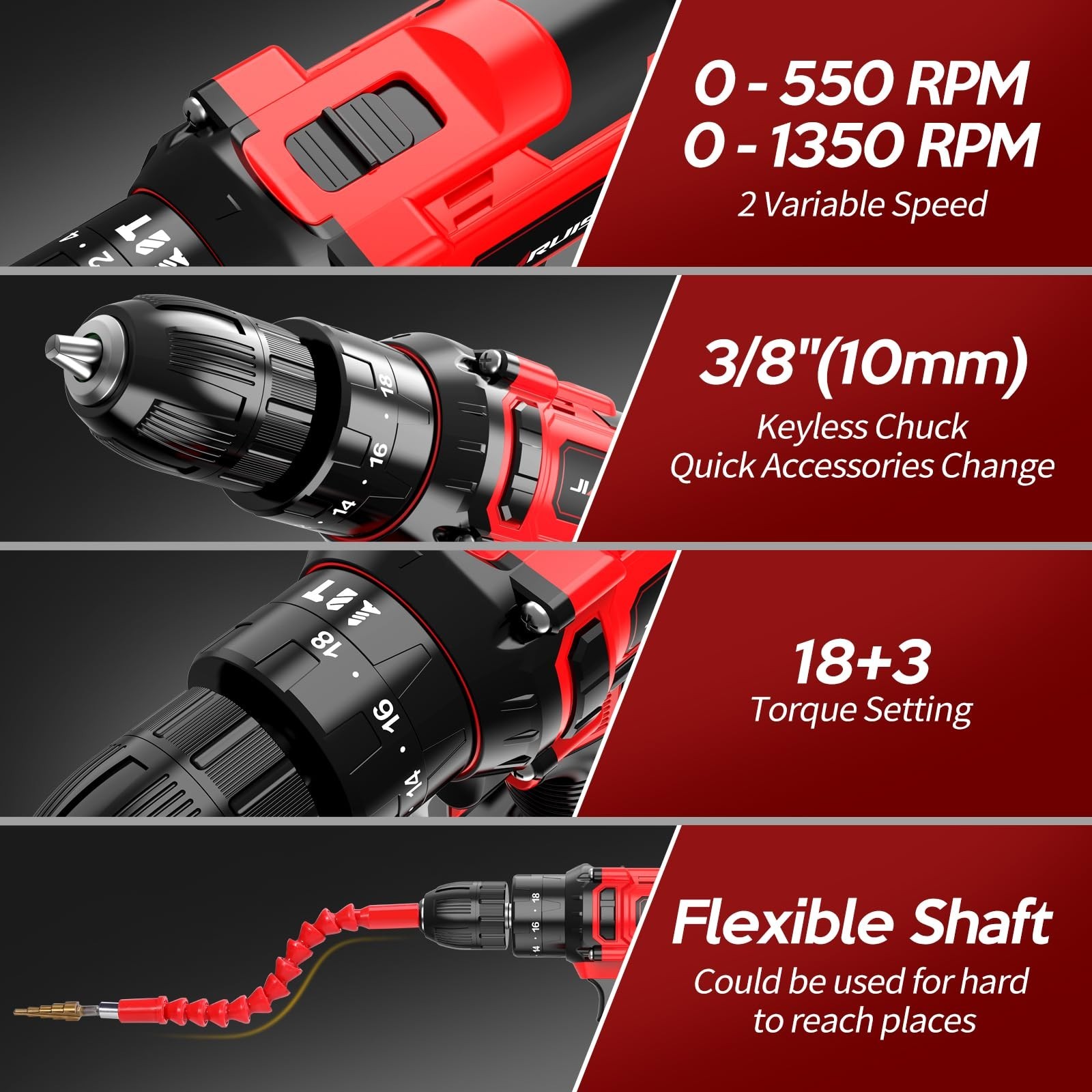 20V Cordless Drill, Electric Power Drill Set with Battery Charger and…