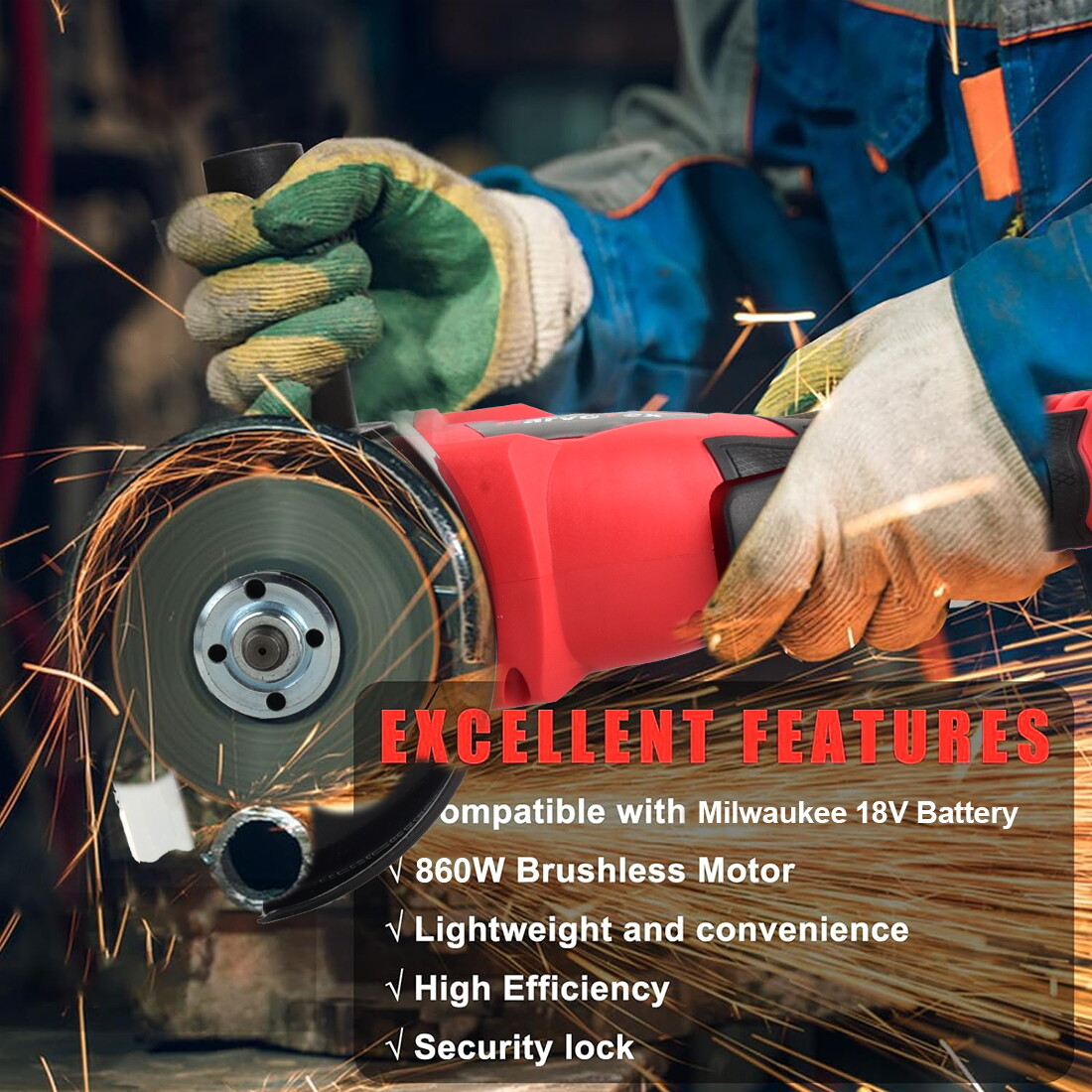 Cordless 4-1/2 Power Angle Grinder for Milwaukee 18V Battery Brushless 11000 RPM