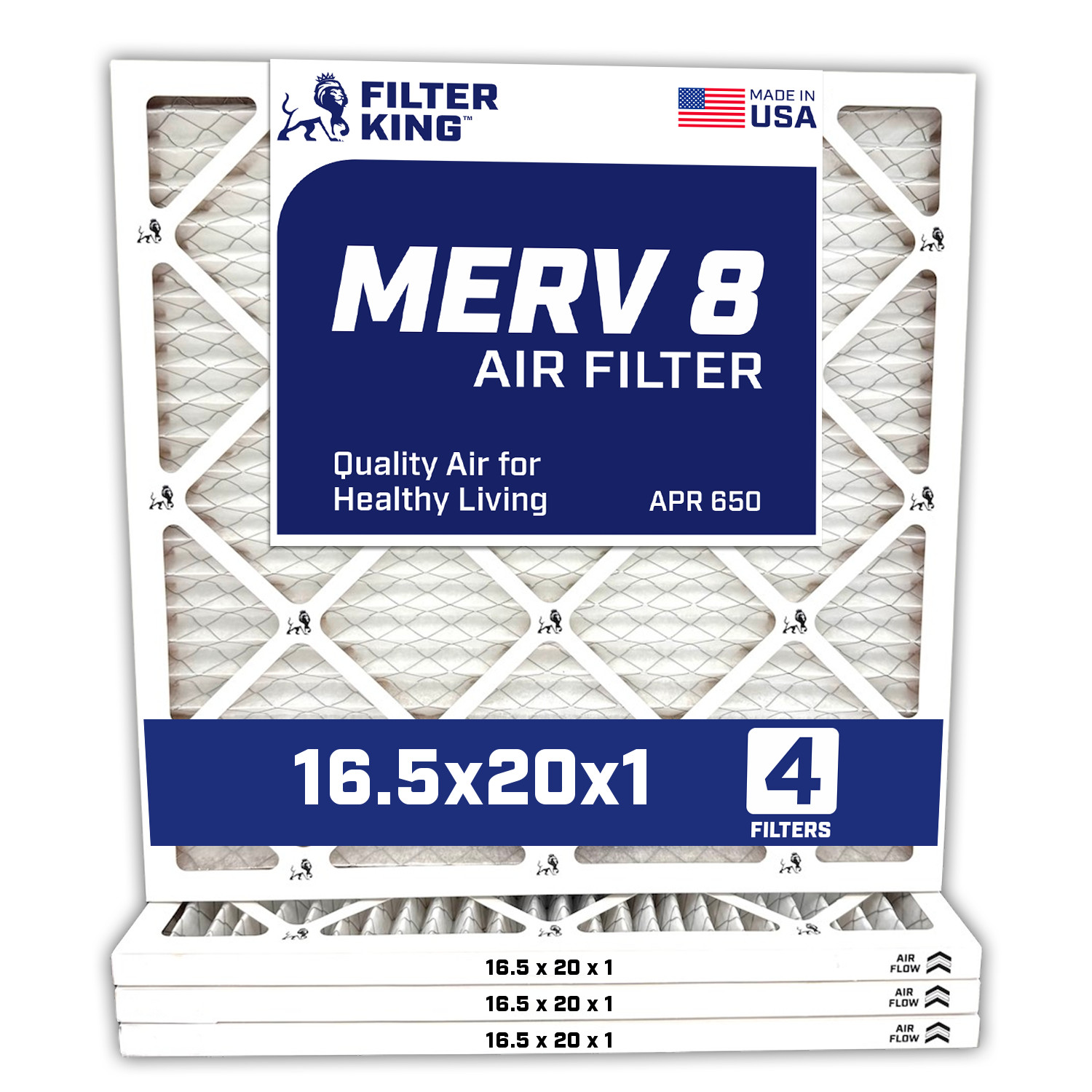 Filter King 16.5x20x1 Air Filter 4-PACK MERV 8 Actual Size 16.5 x 20 x .75″