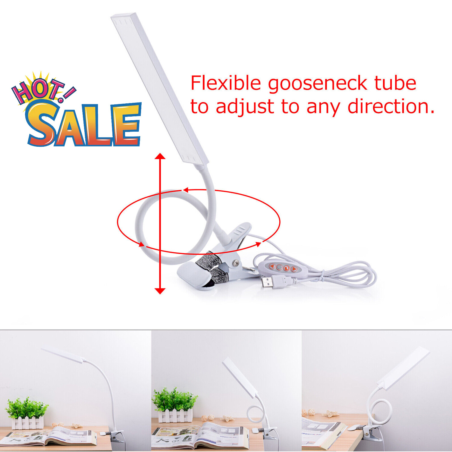 Adjustable LED Lamp Dimmable Clip-On Desk Lamp Flexible Reading Light Flexible