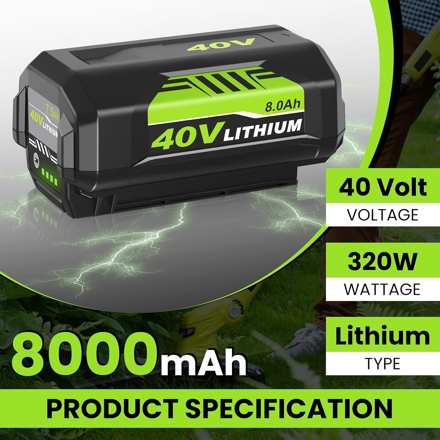 40V Battery For Ryobi 40V 8.0Ah Lithium OP4060 OP4030 OP4050 OP40602 OP40261