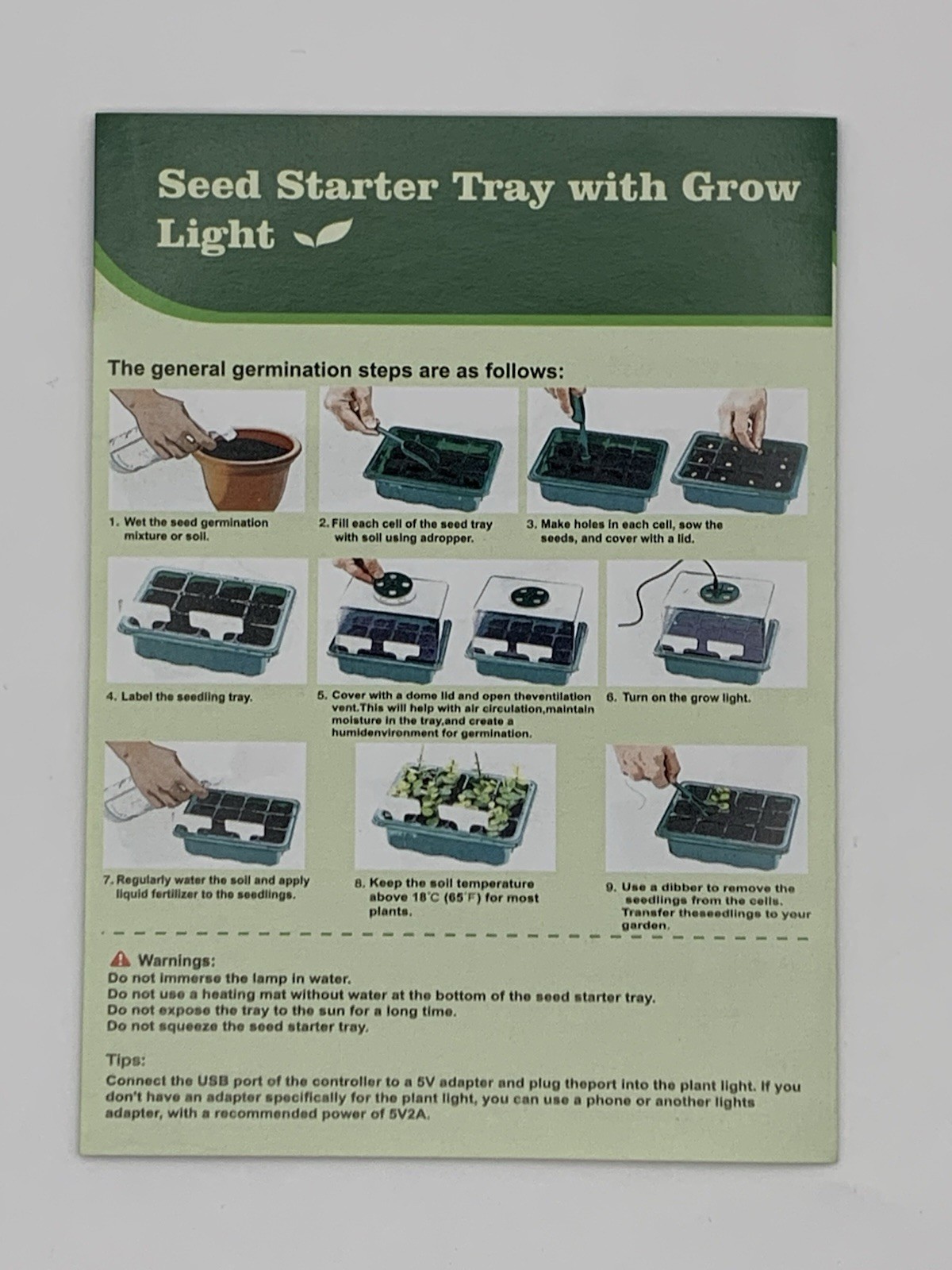 Seed Starting Kit USB Set of 6 Trays with Lights Seed Starter Kit