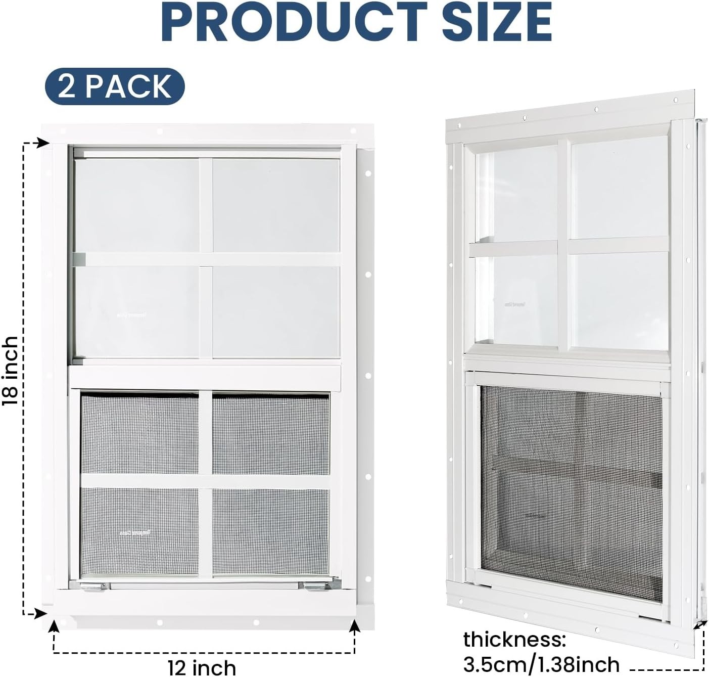NEW 2 Pack 12×18 Shed Windows Sliding Tempered Glass Screen White