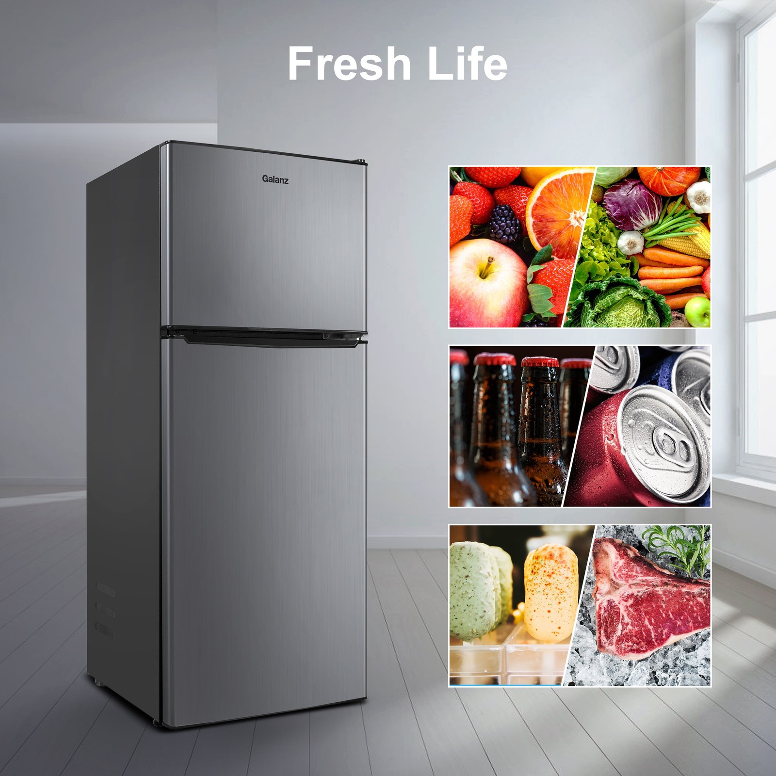 4.6 Cu Ft Stainless Steel Mini Fridge with Freezer—Compact, Energy-Efficient Ref