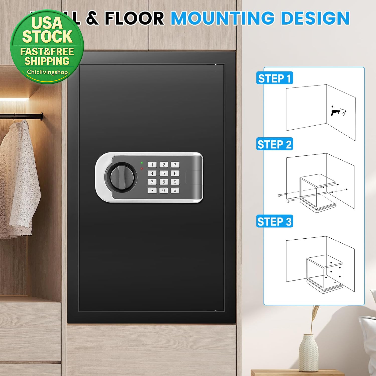 Large Home Safe 4.6 Cuft Fireproof Waterproof Security Box Digital Keypad