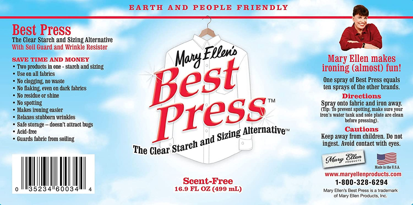 Mary Ellen’s Best Press Clear Starch Alternative 16.9oz, Scent-Free, Model Nu…