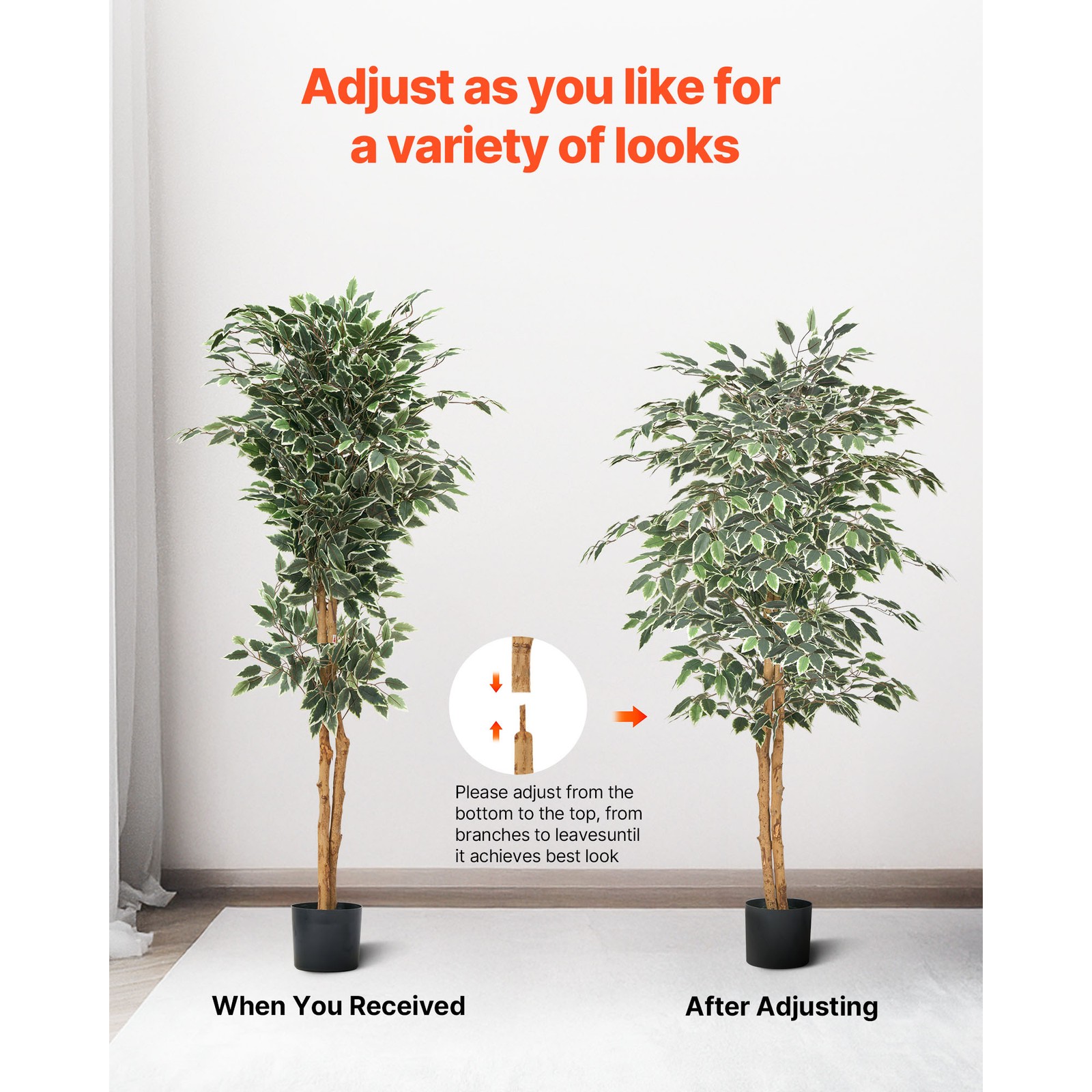 Uimoso 5FT Artificial Ficus Tree Tall Faux Plant with Black Pot for Indoor Decor