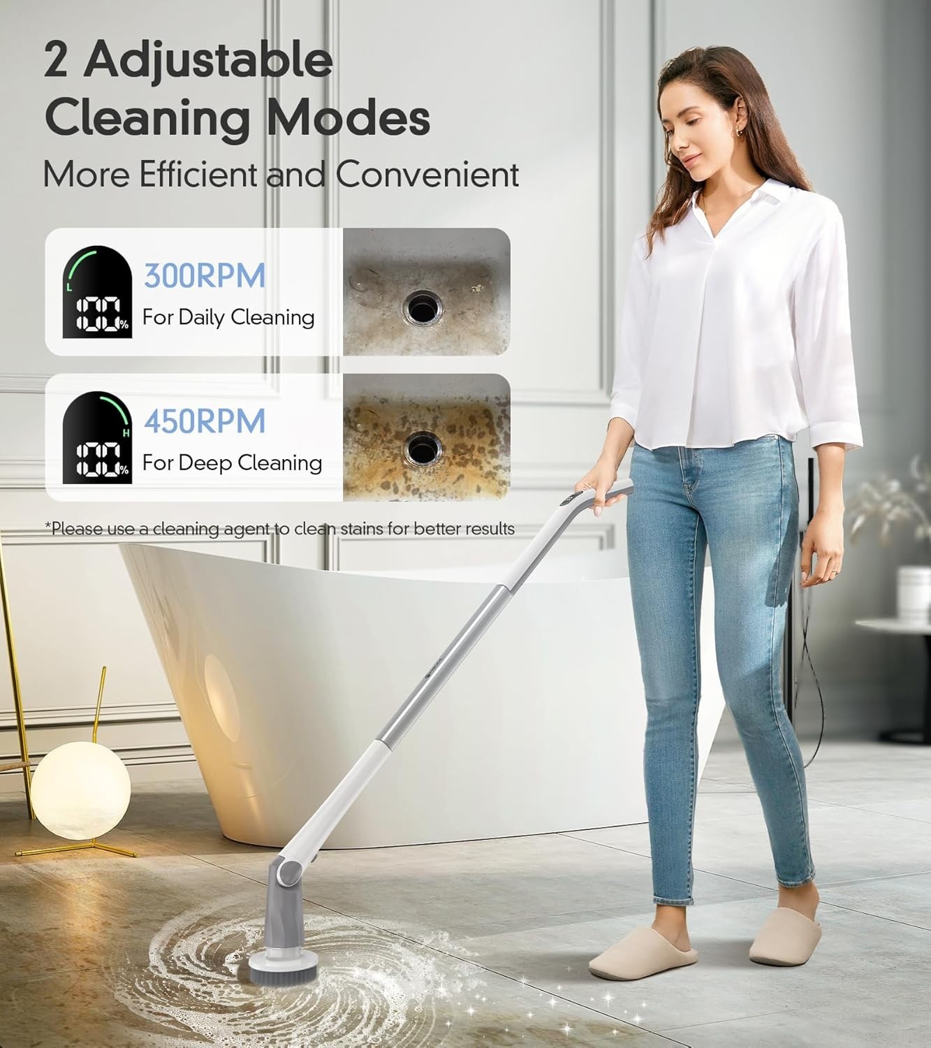 Electric Spin Scrubber Shower Scrubber with Digital Display 5 Brush Heads Clean