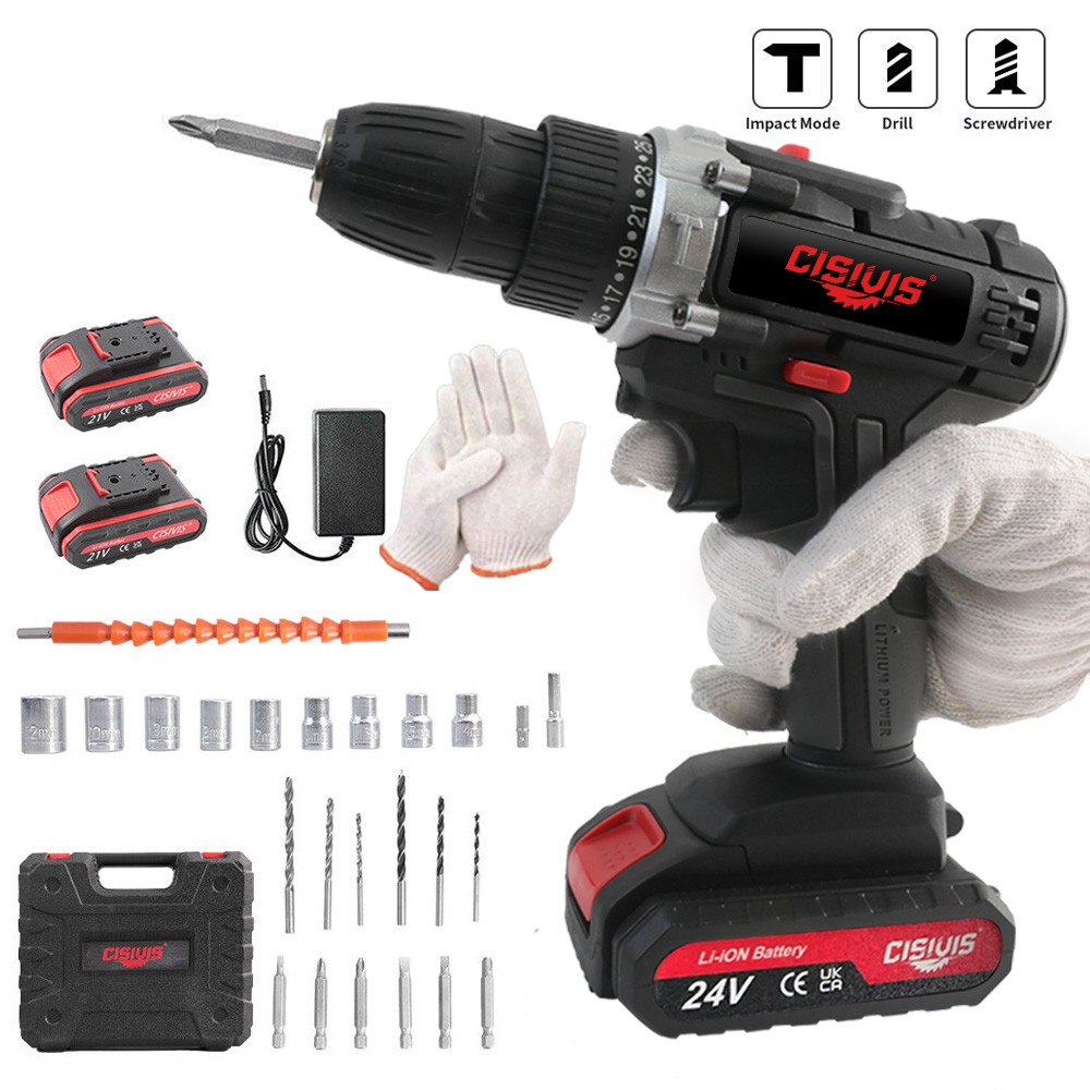 24V Cordless Drill Set Electric Power Drill 28Pcs with 3/8 Inch Keyless Chuck