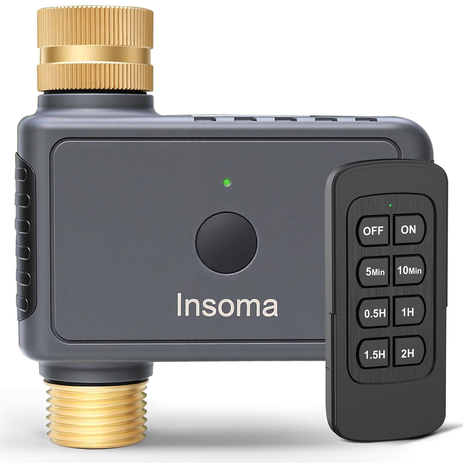 Insoma Remote Garden Hose & Sprinkler Timer, Brass Inlet/Outlet, 120min, IP55
