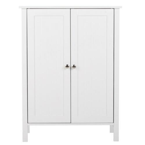 Wooden Cabinet 3 Shelves Double Door Bathroom Storage Floor Organizer white