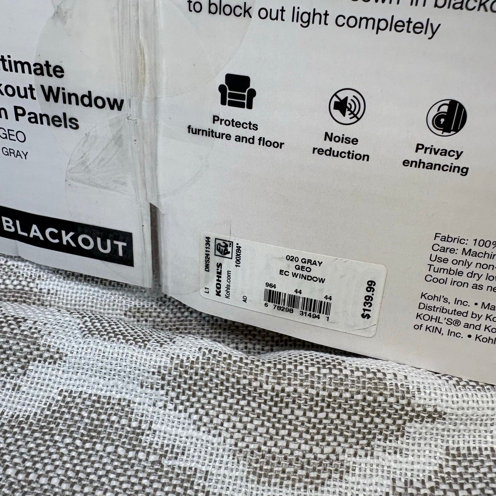 1 Panel – Sonoma Ultimate Performance Woven Geo 100% Blackout Curtain White/Gray