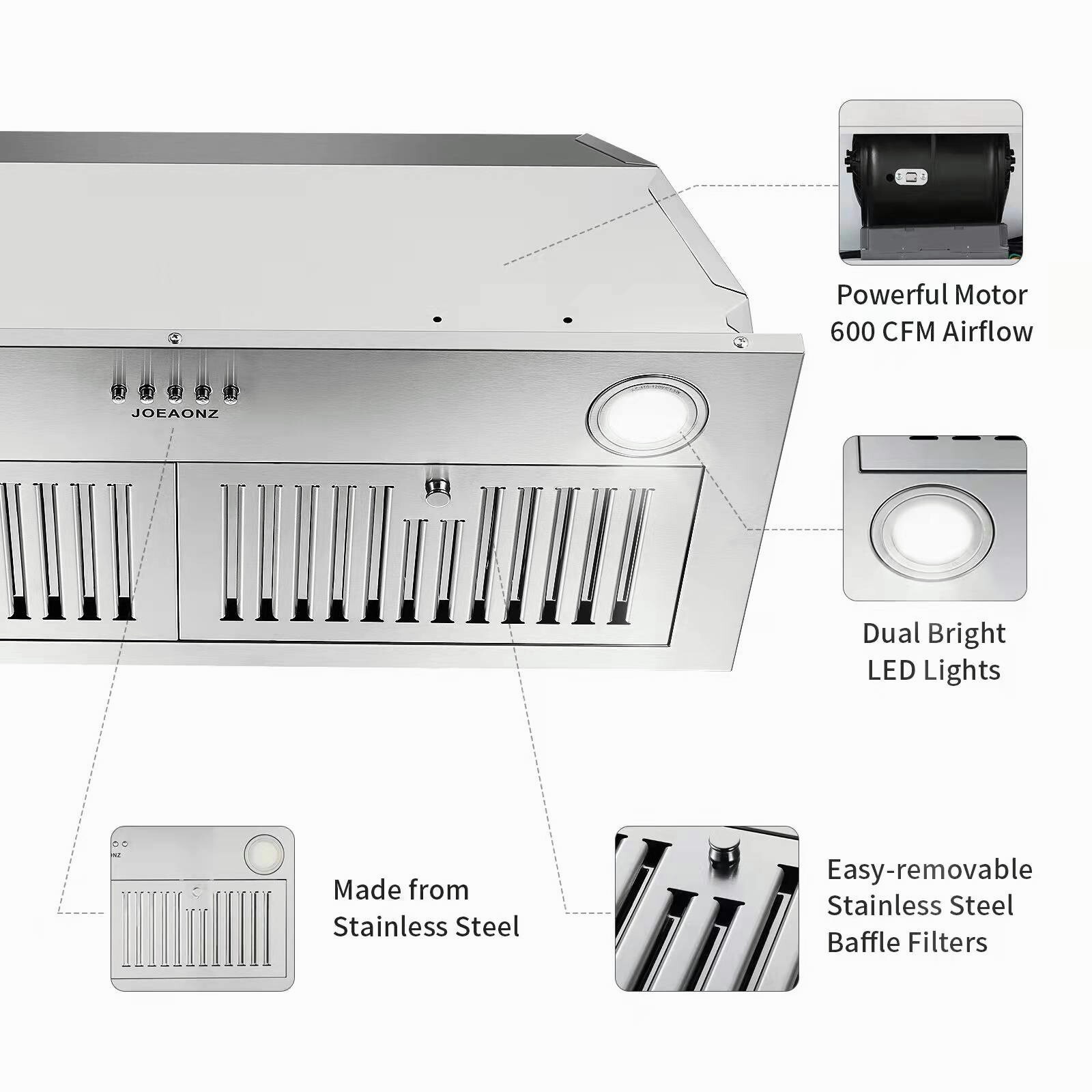 30in 800CFM Built-In/Insert Range Hood vent Ducted/Ductless Stainless Steel LED