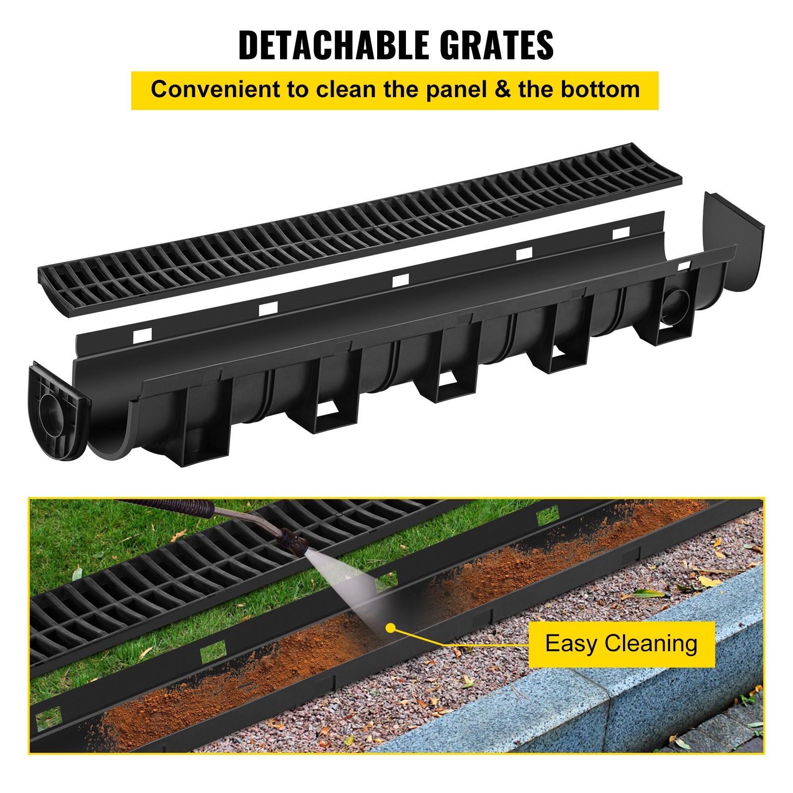 VEVOR Drainage Trench Driveway Channel Drain Kit Plastic Grate-5.8″x5.2″-6 Pack