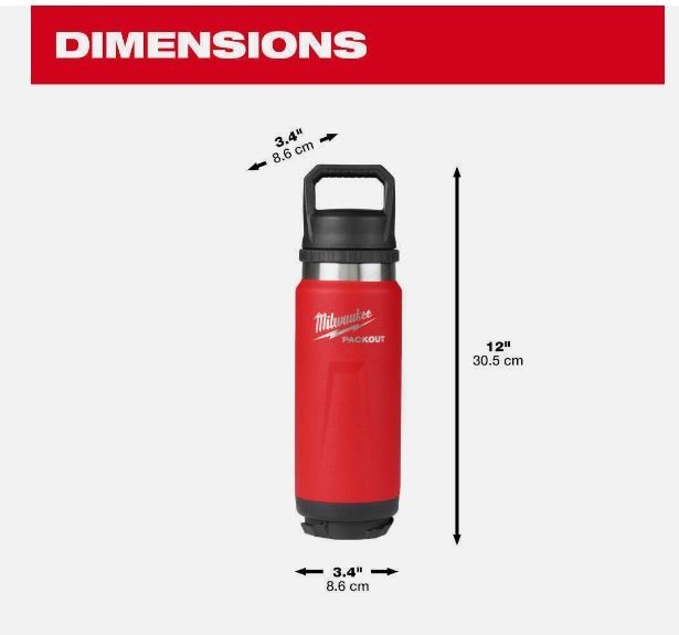 Milwaukee 24 oz Insulated Bottle Red Chug Lid PACKOUT 48-22-8396R New