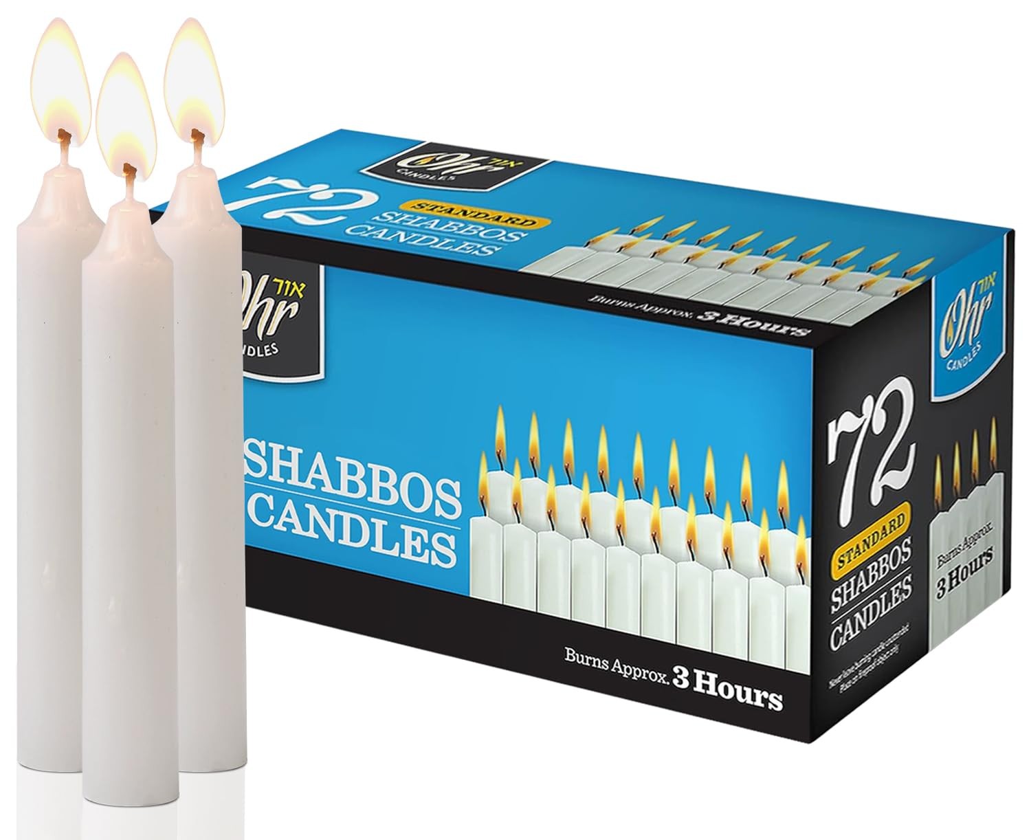 Ohr Candles Shabbat Candles – Traditional Shabbos Candles – 3 Hr. – 72 Ct.