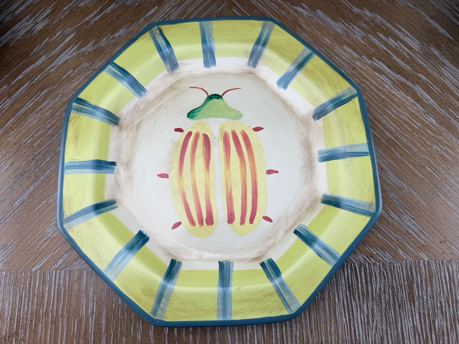 Vintage Decorative Beetle Accent Plate 8” Octagon Wall Plate Garden Bug Decor