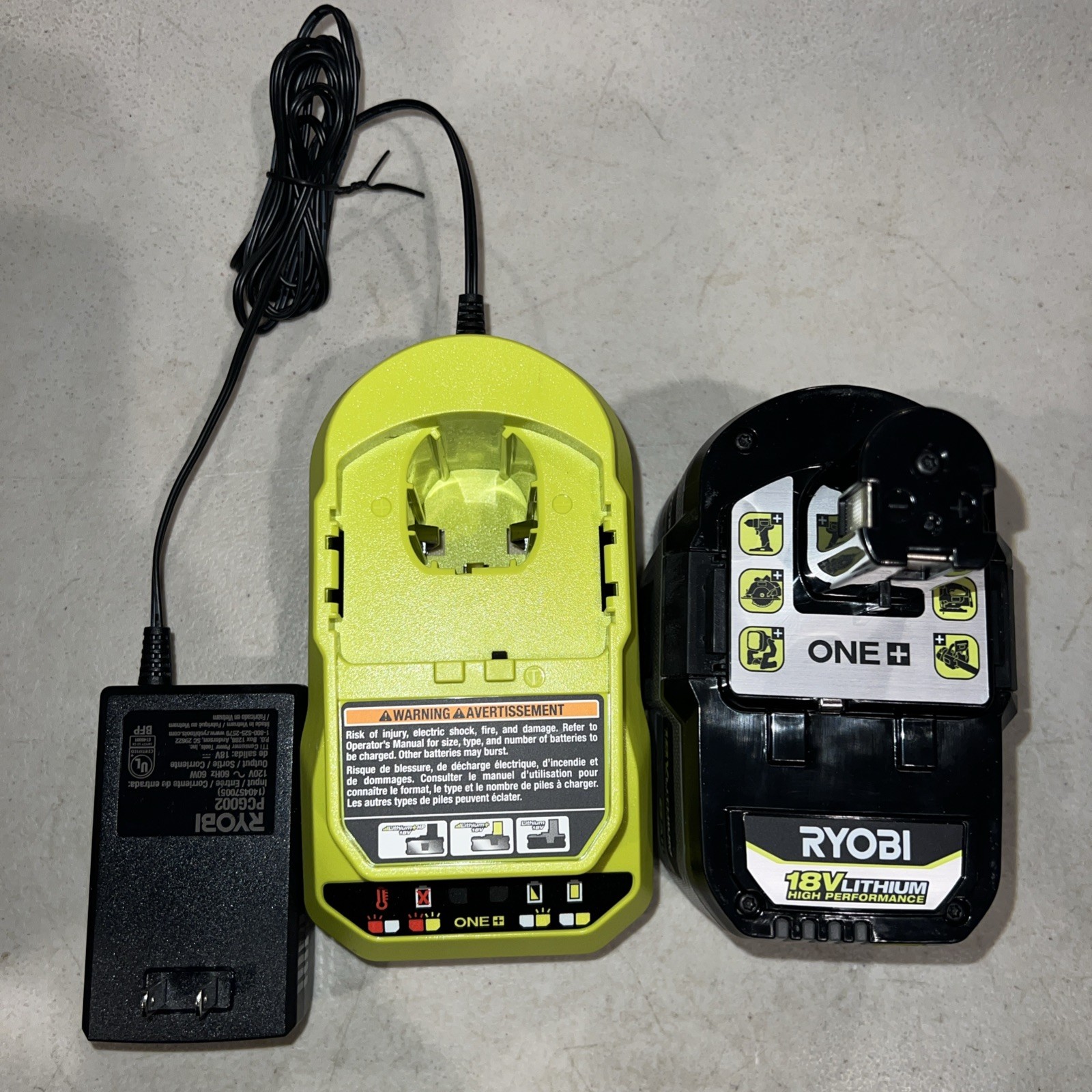 Ryobi One+ 6Ah 18V HIGH PERFORMANCE Lithium-ion Battery PBP017 & PCG002 Charger