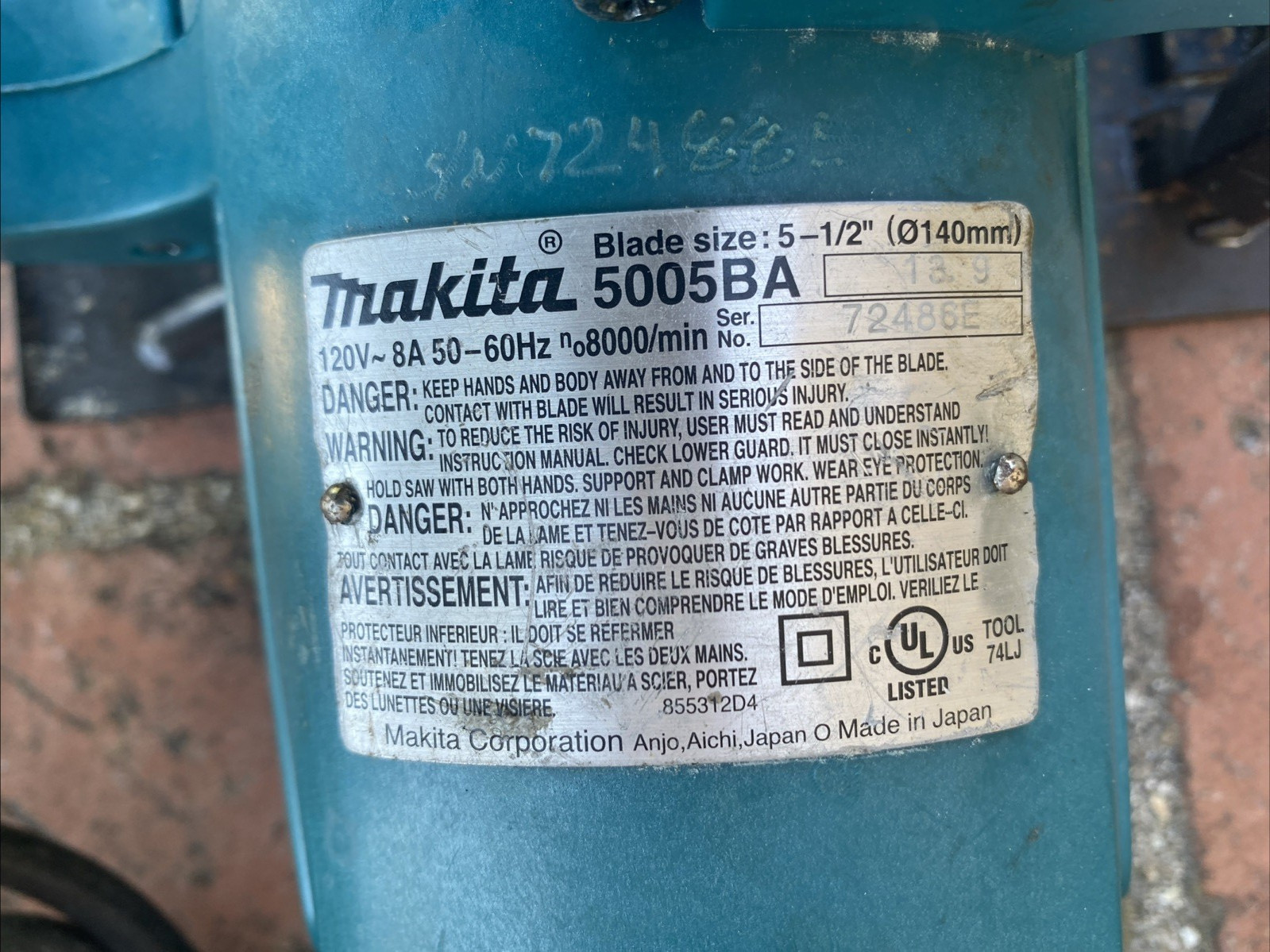 Makita 8000rpm 5005BA 5 1/2″ circular saw Tested 140mm 120V Made In Japan