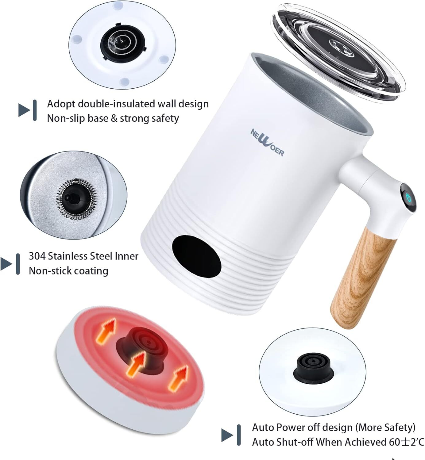 Electric Milk Frother and Warmer,4in1 400W Automatic Milk Frothers with Hot Cold