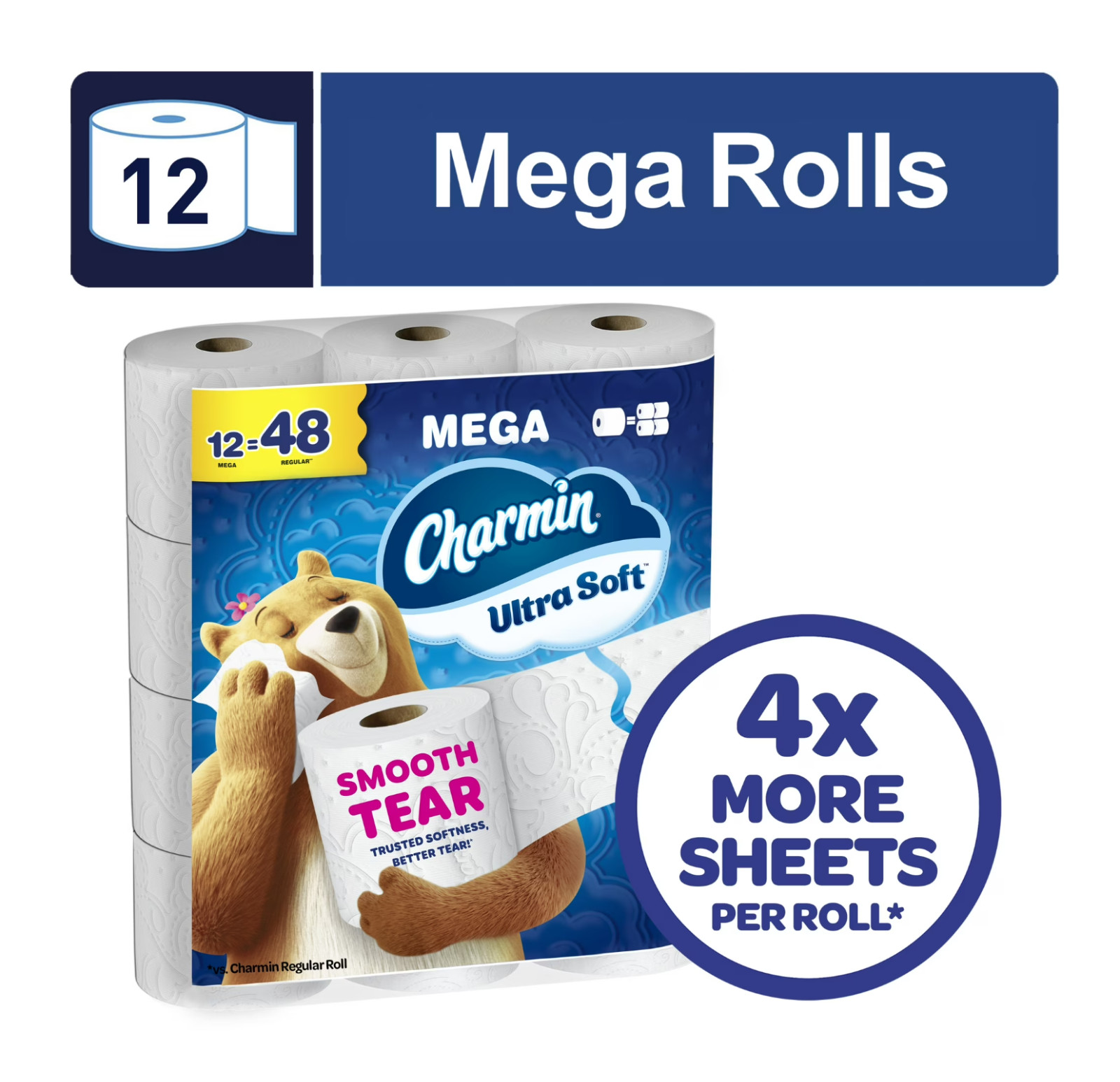 Charmin Ultra Soft Toilet Paper, 12 Mega Rolls, 2-Ply Bath Tissue