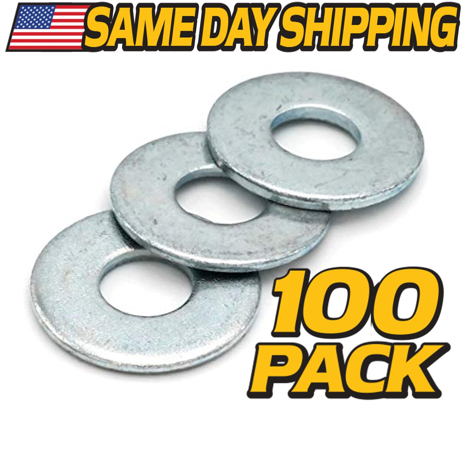 (100 Pack) 5/16″ USS Flat Washers Zinc Plated 0.38″ ID x 0.88″ x 0.68″ Grade 5